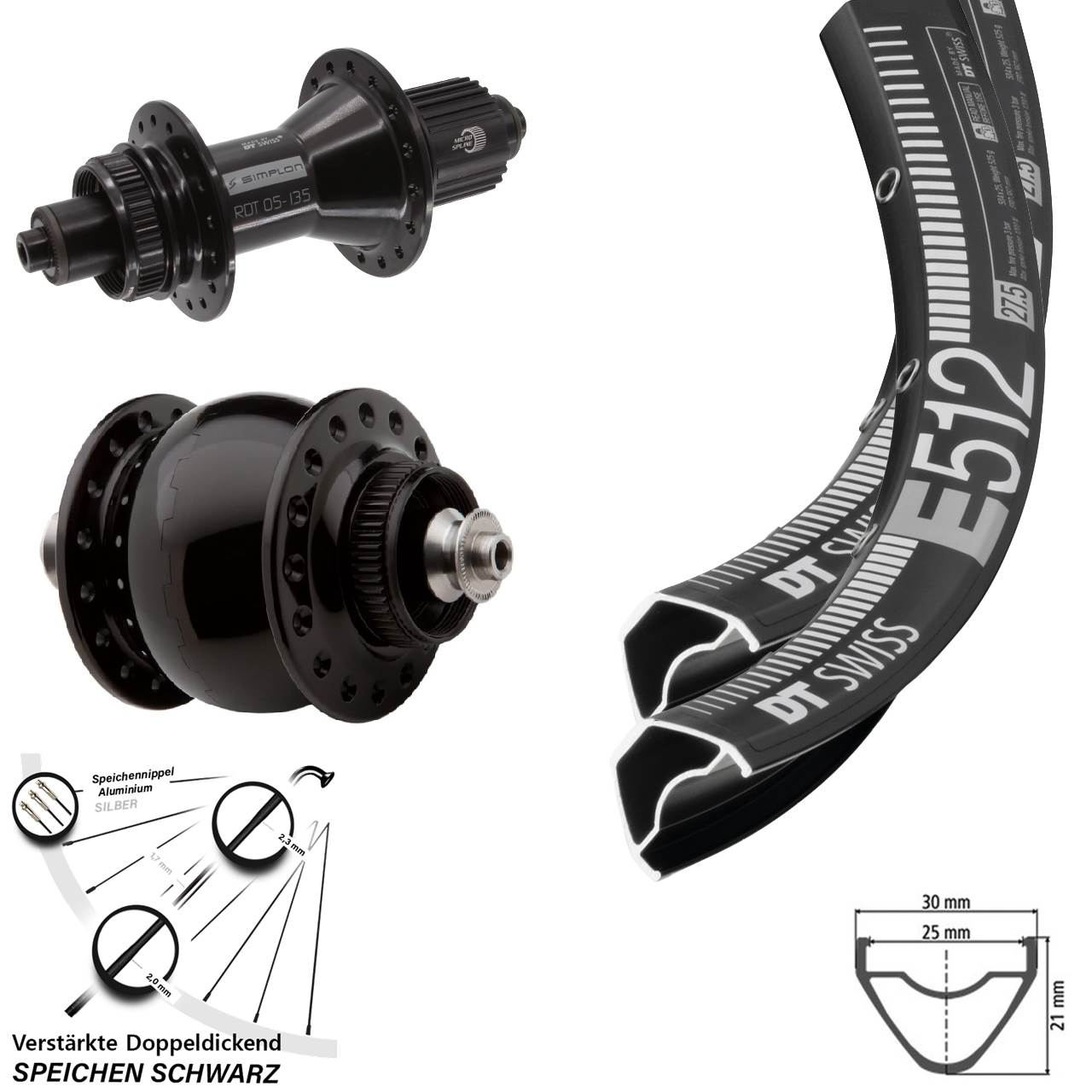 Disc Laufradsatz 29 Zoll DT Swiss E512 370 Hybrid SONdelux Shimano Micro Spline QR
