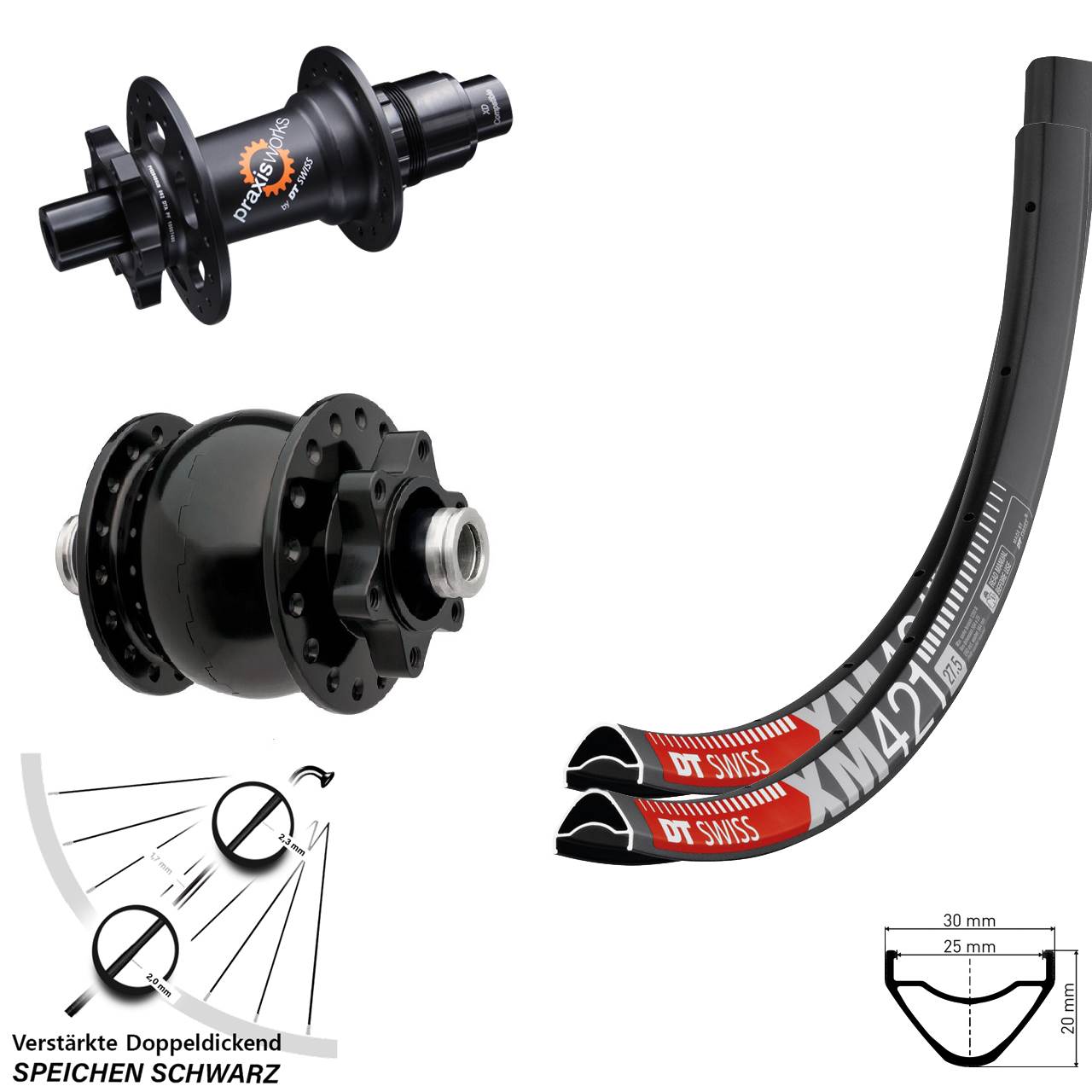 27,5 Zoll DT Swiss XM 421-350 Ratchet 36 SON 28 Disc Laufradsatz 12x100/142 XD