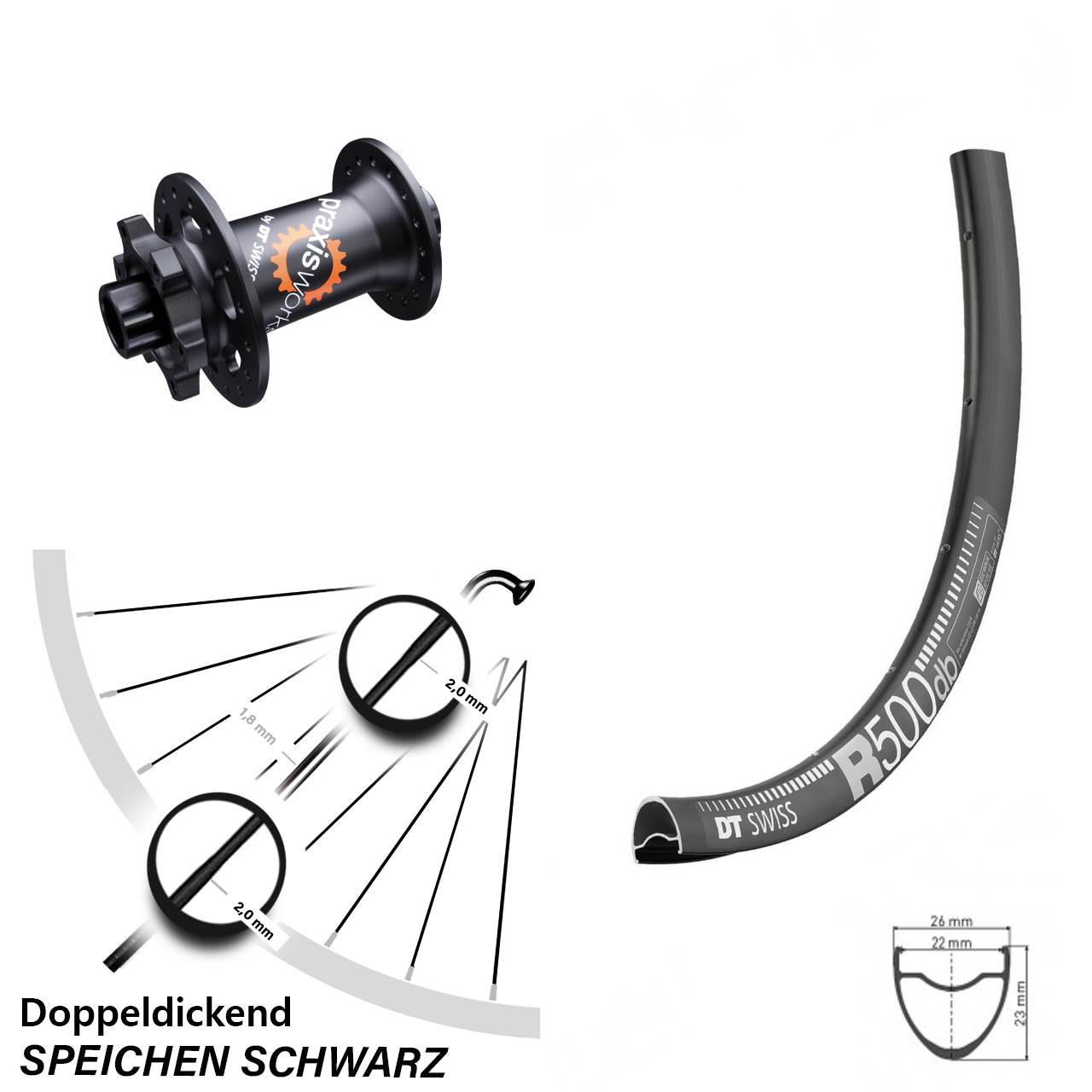 DT Swiss R 500 Vorderrad 6-Loch 28 Zoll 350 Nabe Steckachse 12x100 mm