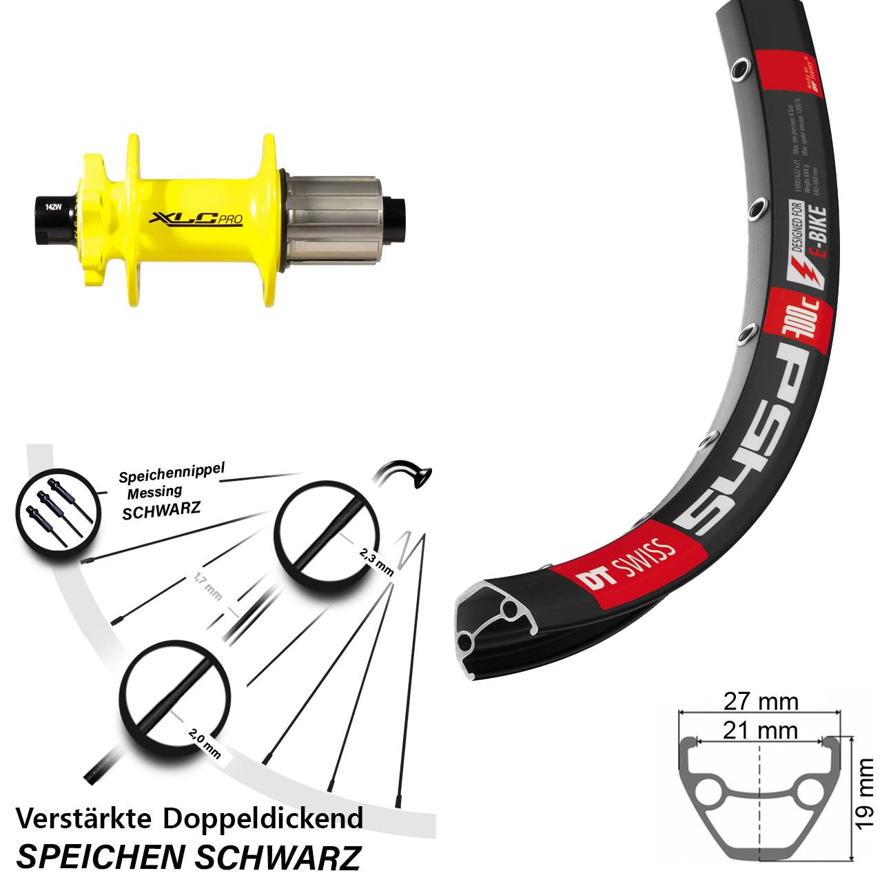 DT Swiss 545d XLC gelb 26 Zoll 6-Loch Hinterrad 12x142 8-11 fach