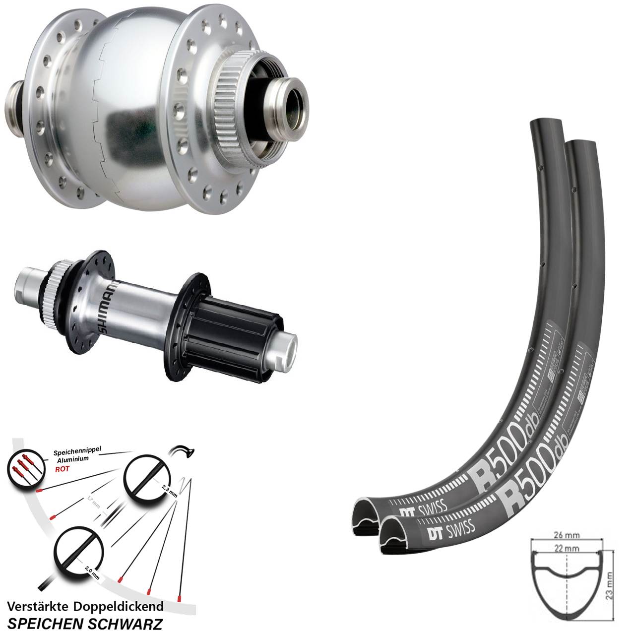 28 Zoll DT Swiss R 500 SON delux Shimano GRX Disc Laufrad-Satz 12x100/142 8-12 fach