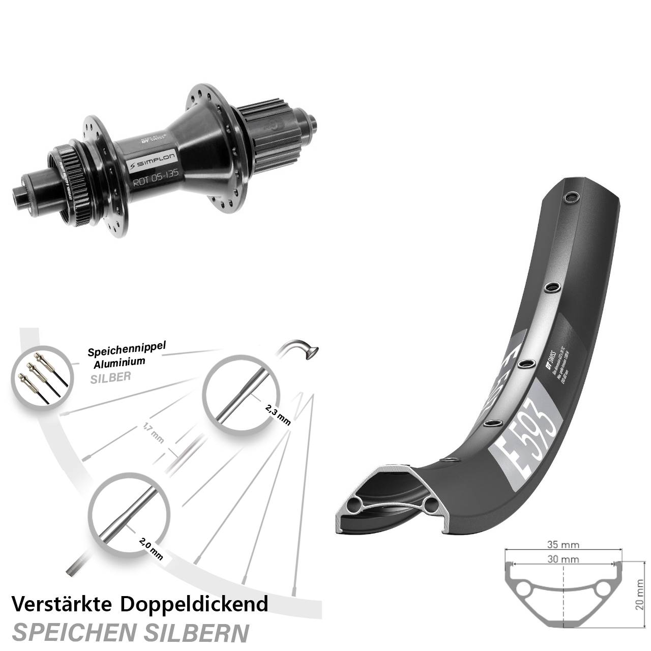 Hinterrad Centerlock 29 Zoll DT Swiss E 593-370 Hybrid Micro Spline QR
