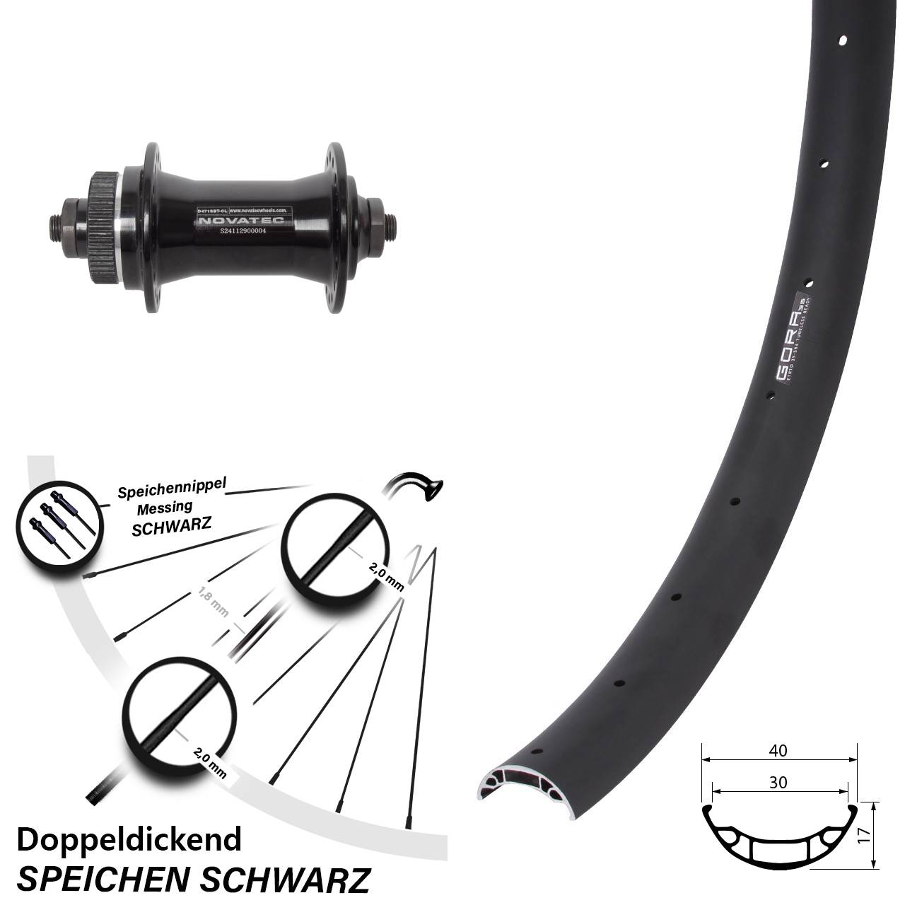 Gora 35 Novatec D471 27,5 Zoll Centerlock Vorderrad für Schnellspanner