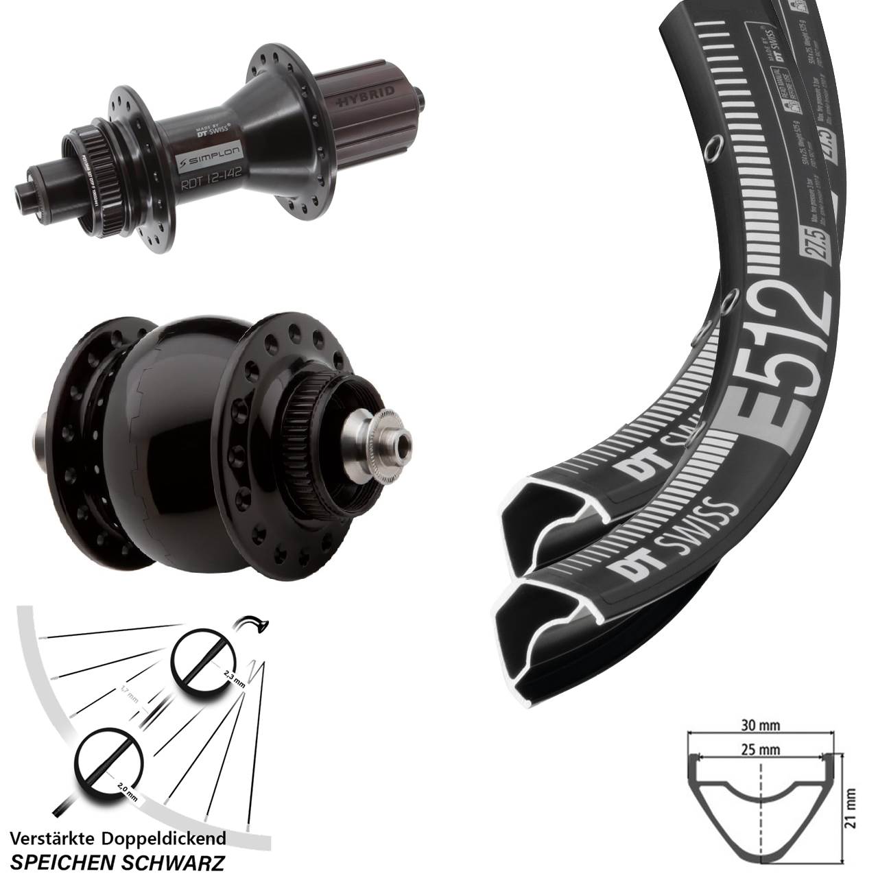 Disc Laufradsatz QR 27,5 Zoll DT Swiss E 512 370 Hybrid SONdelux 8-11 fach