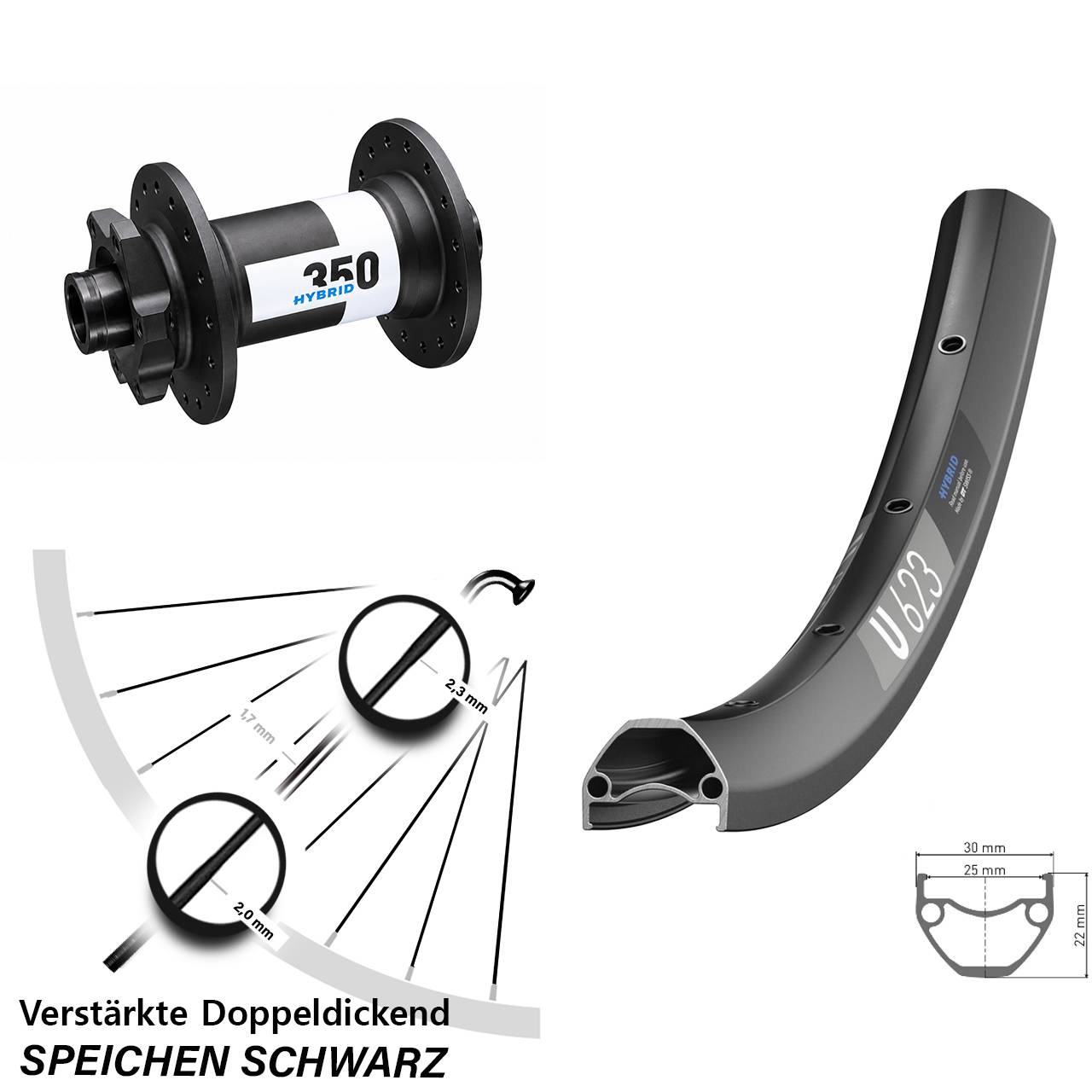 29 Zoll Vorderrad E-Bike U 623 DT Swiss 350 Hybrid Boost verstärkt