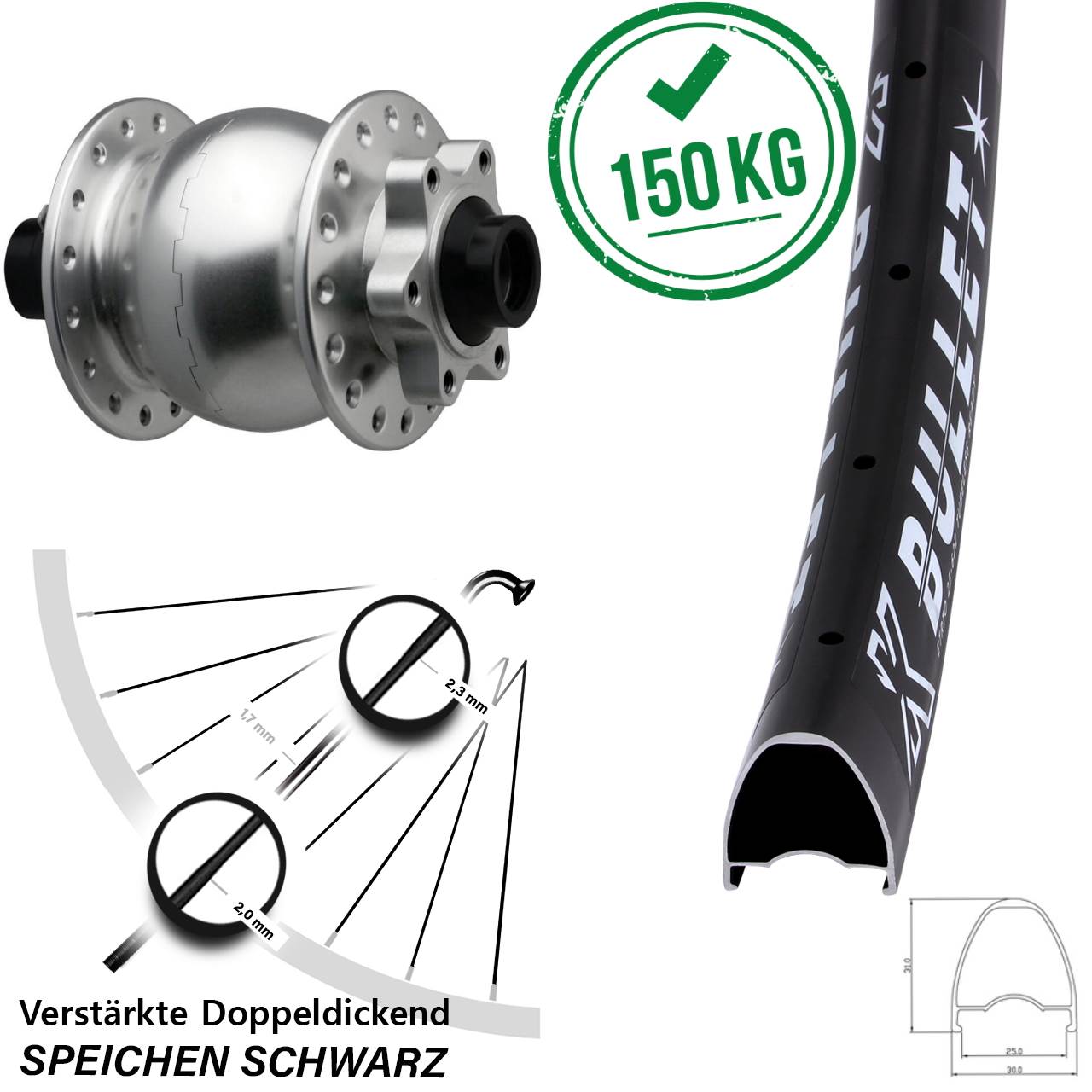 SON 28 KX Bullet 29 Zoll 6-Loch Nabendynamo-Vorderrad 15x110 Boost