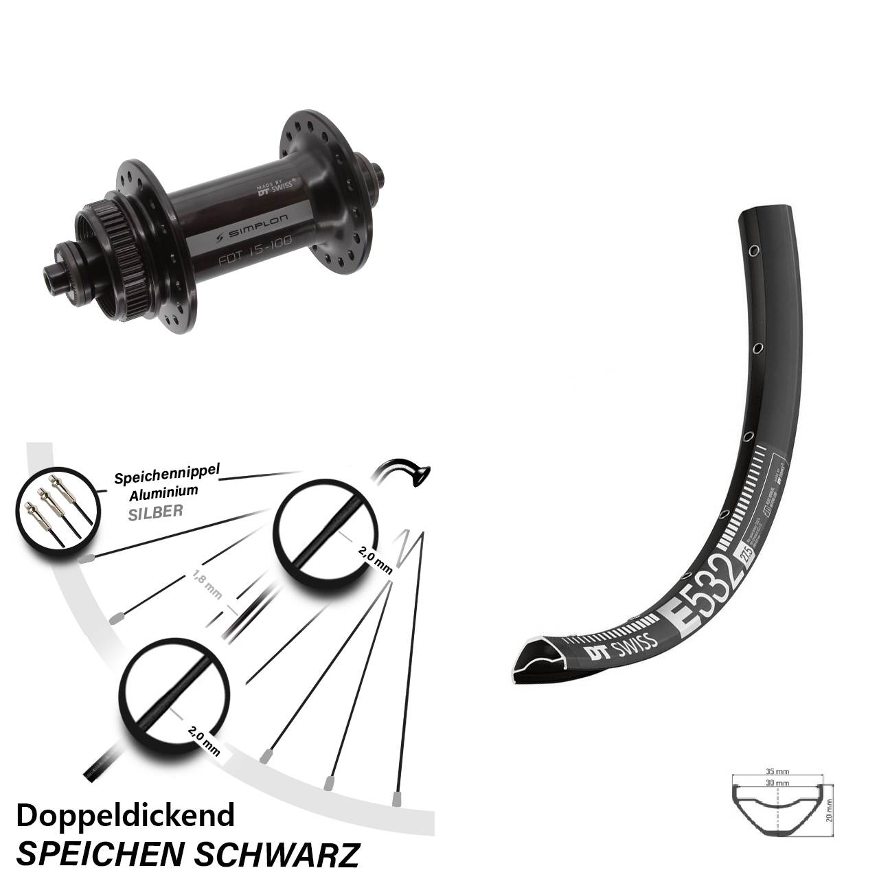 Vorderrad Centerlock 29 Zoll DT Swiss E532-370 für Schnellspanner