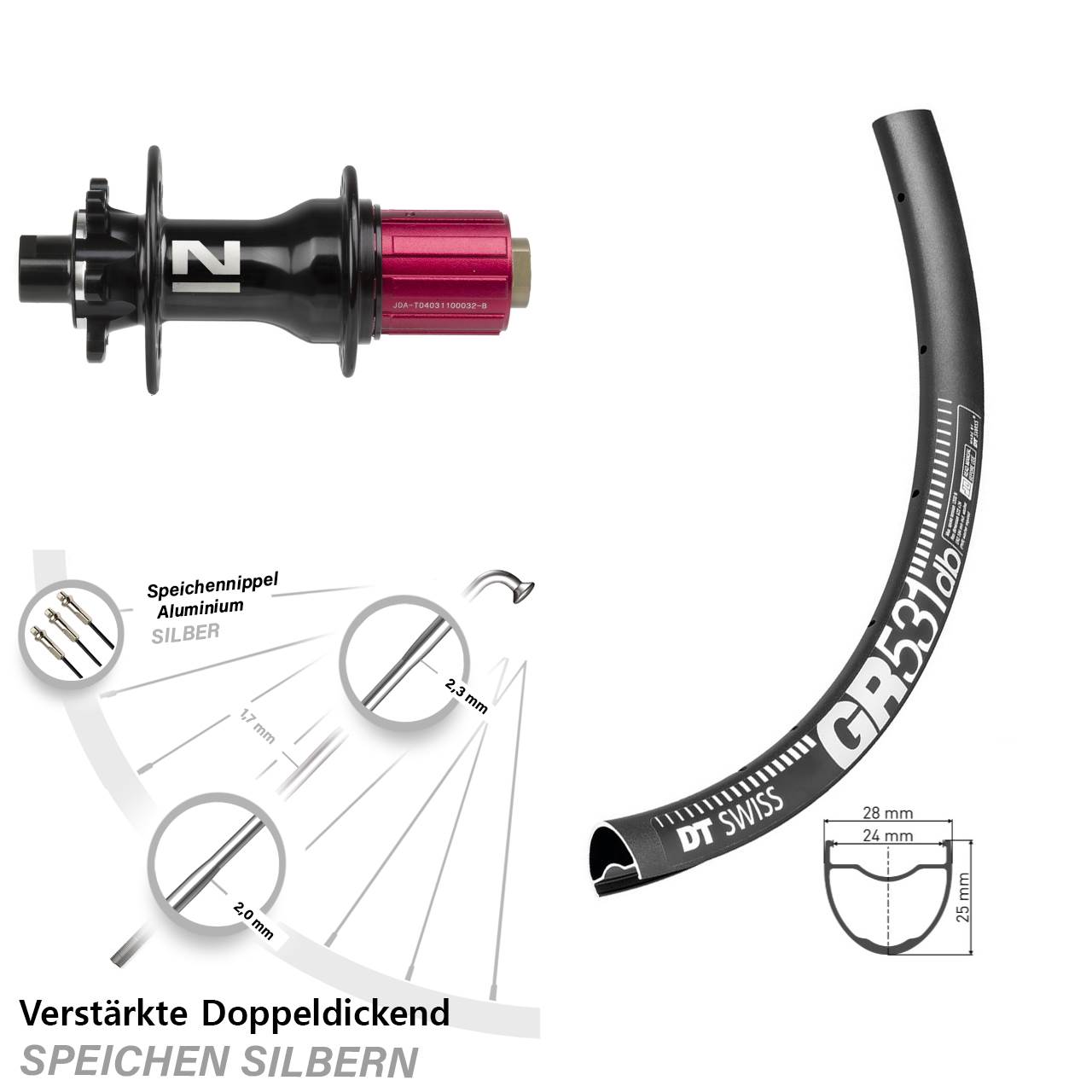 DT Swiss GR 531 Hinterrad 28-29 Zoll Novatec 12x142 6-Loch 8-12 fach