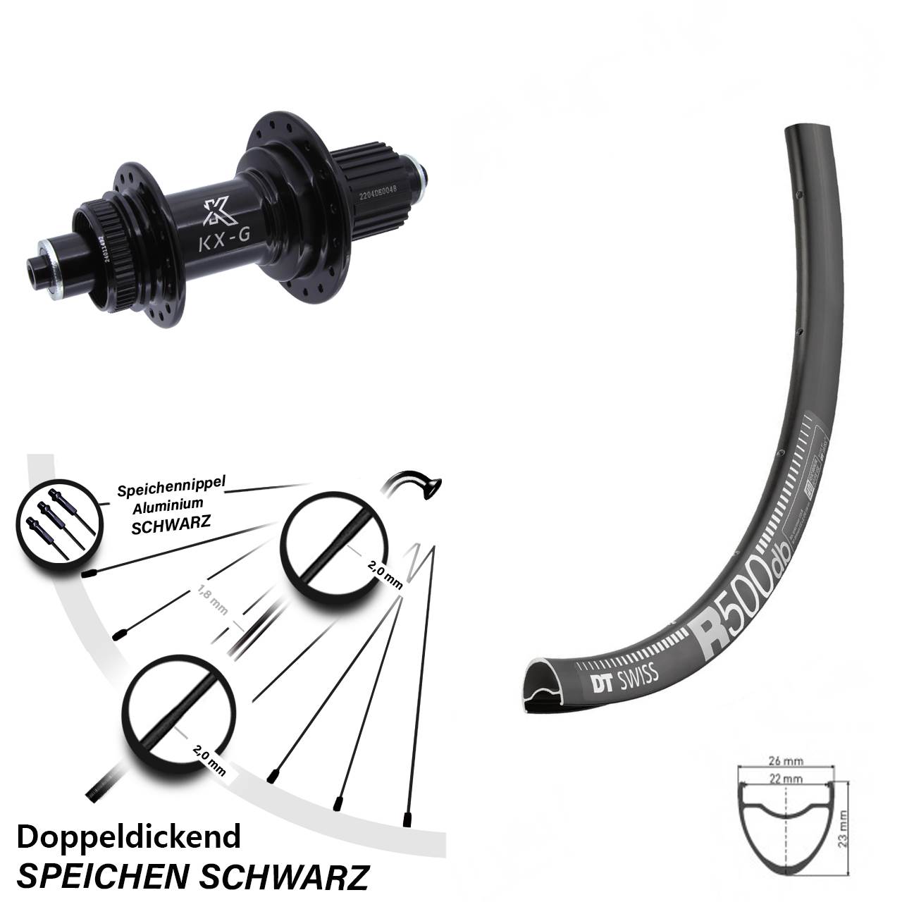 DT Swiss R500 KX-GS 28 Zoll Hinterrad Centerlock Micro Spline schwarz