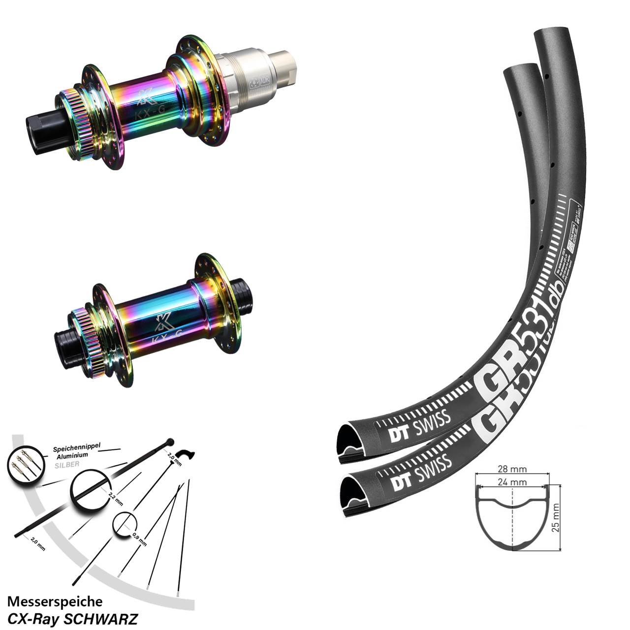 Disc Laufrad-Satz 12x100/142 28-29 Zoll DT Swiss GR 531 KX-G Oilslick XDR CX-Ray