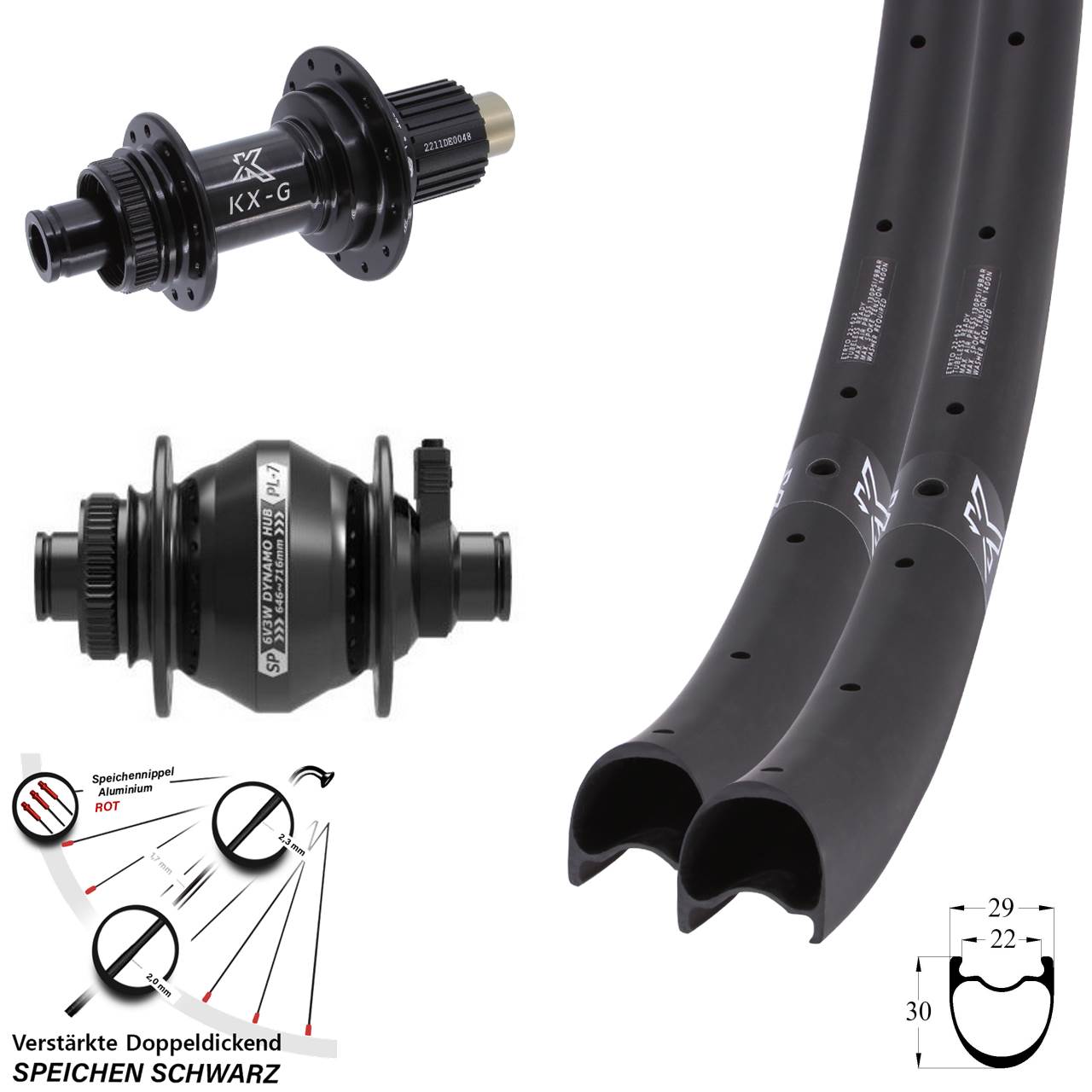 Laufradsatz Disc 28/29 Zoll KX-GRC Gravel Carbon Shutter PL-7 Micro Spline 12x100/142