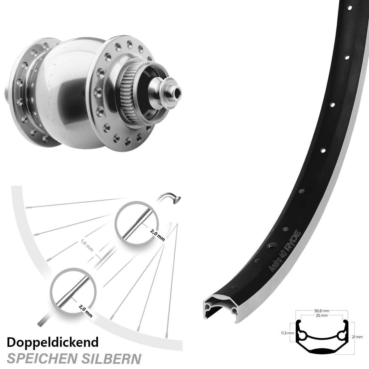 Vorderrad 26 Zoll Ryde Andra 40 Son 28 Nabendynamo CL