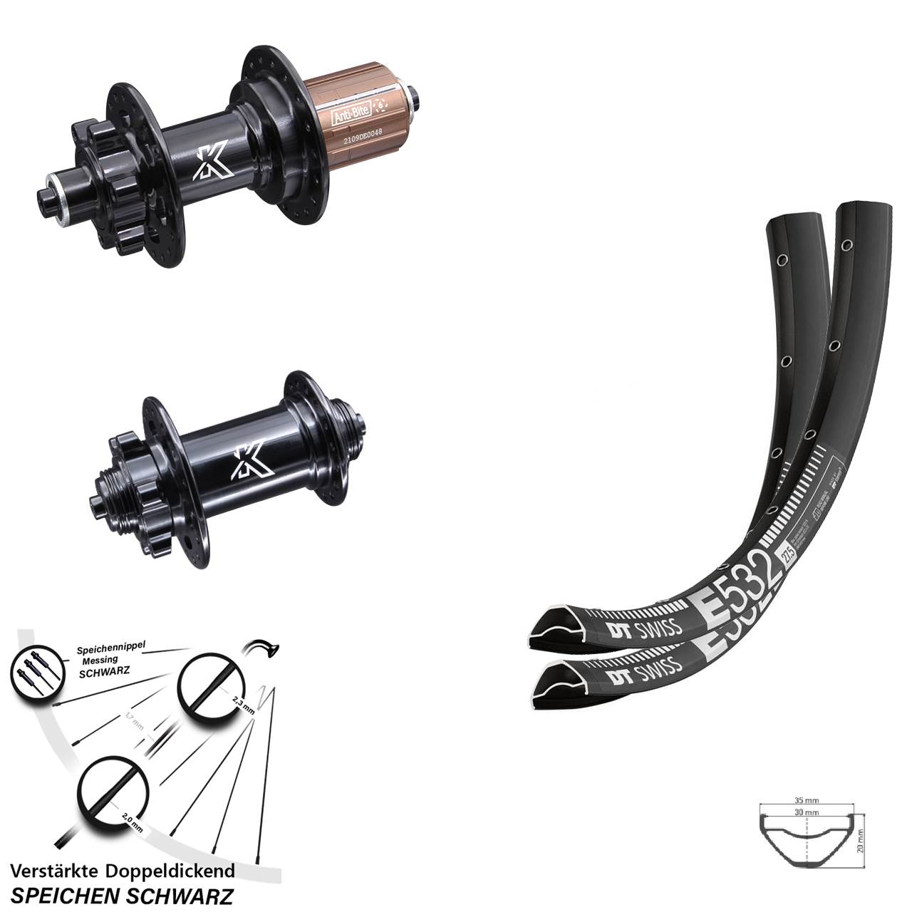 Disc Laufrad-Satz für Schnellspanner 27,5 Zoll DT Swiss E 532 KX-M 8-12 fach HG