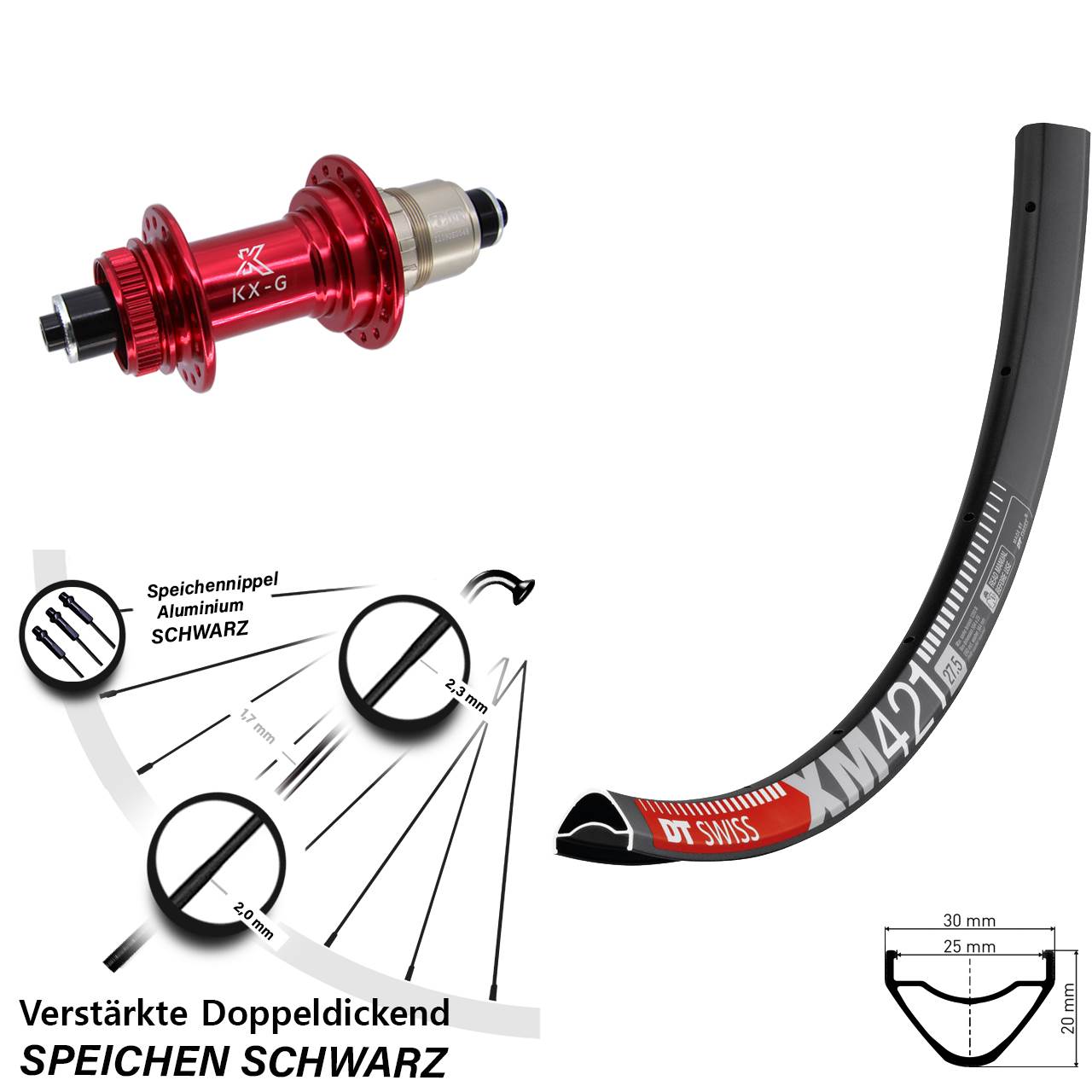 Disc Hinterrad für Schnellspanner 29 Zoll DT Swiss XM421 KX-G rot SRAM XDR