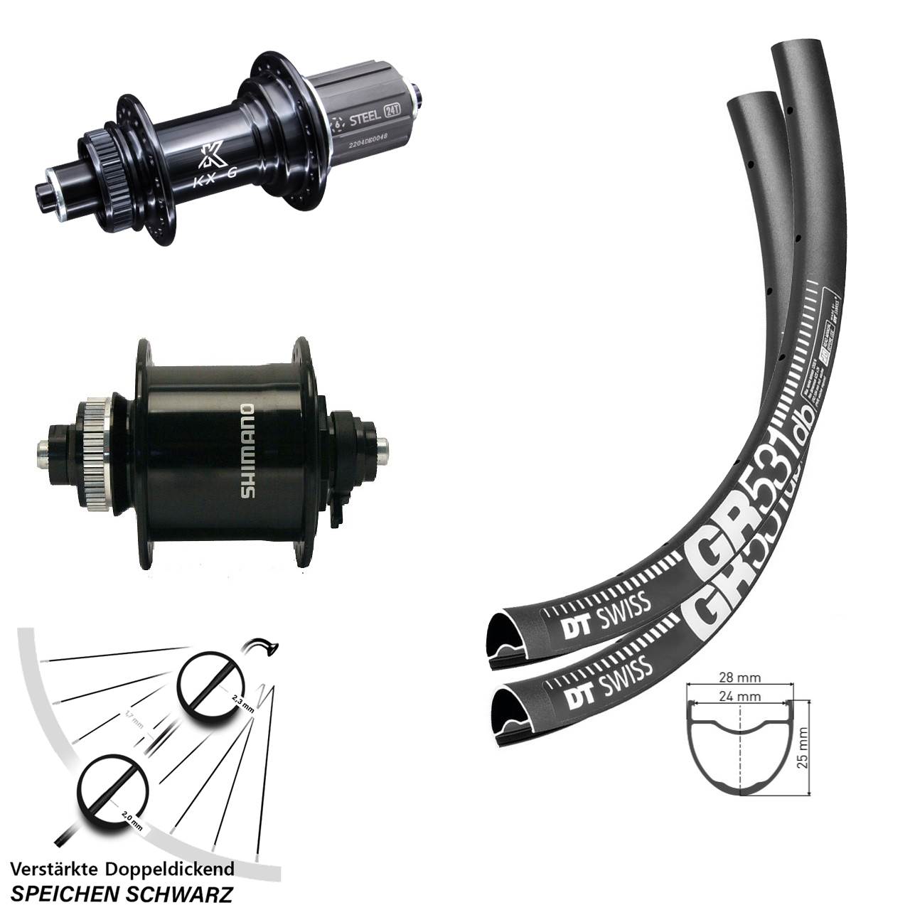 DT Swiss GR531 KX-GS Shimano DH-UR700 27,5 Zoll Laufrad-Satz für Schnellspanner 8-12 fach