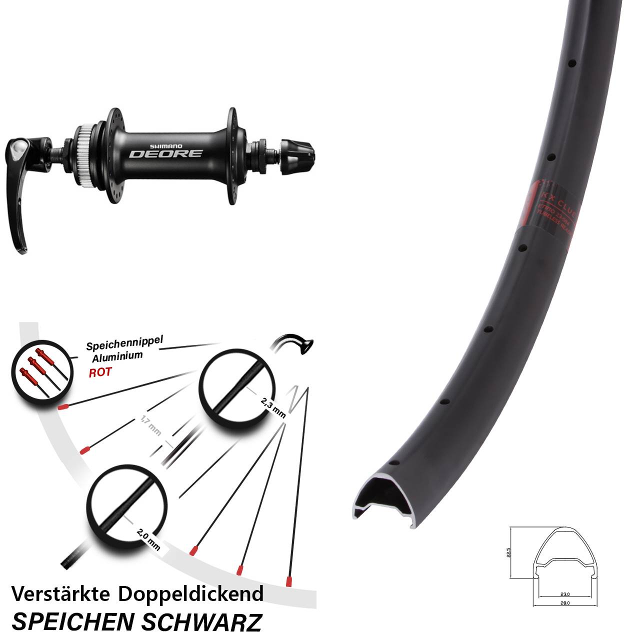 Disc Laufrad 29 Zoll KX Clue Shimano Deore HB-M6000 für Schnellspanner