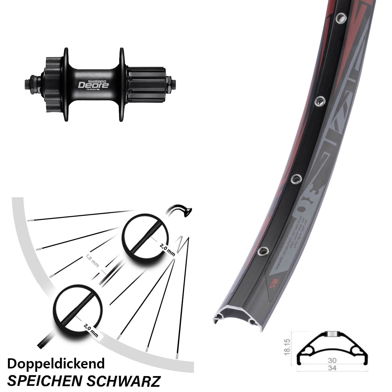 29 Zoll Rodi TRYP 30 Shimano Deore Disc Hinterrad QR 8-11 fach