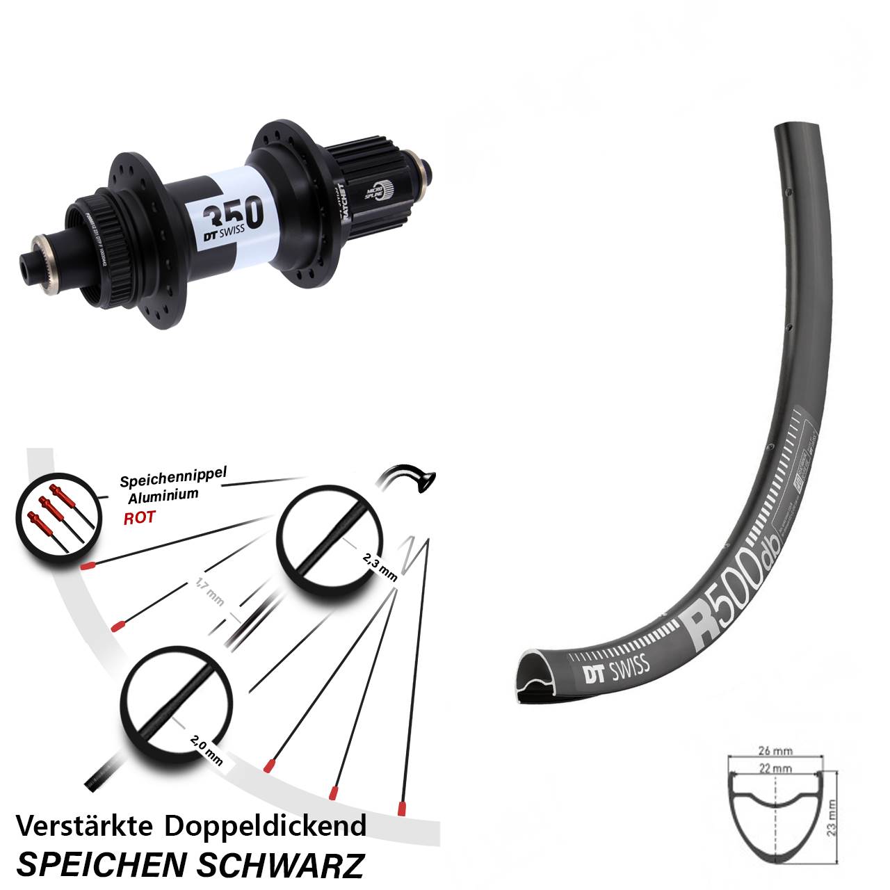 DT Swiss R 500 350 28-29 Zoll Disc Laufrad QR Micro Spline