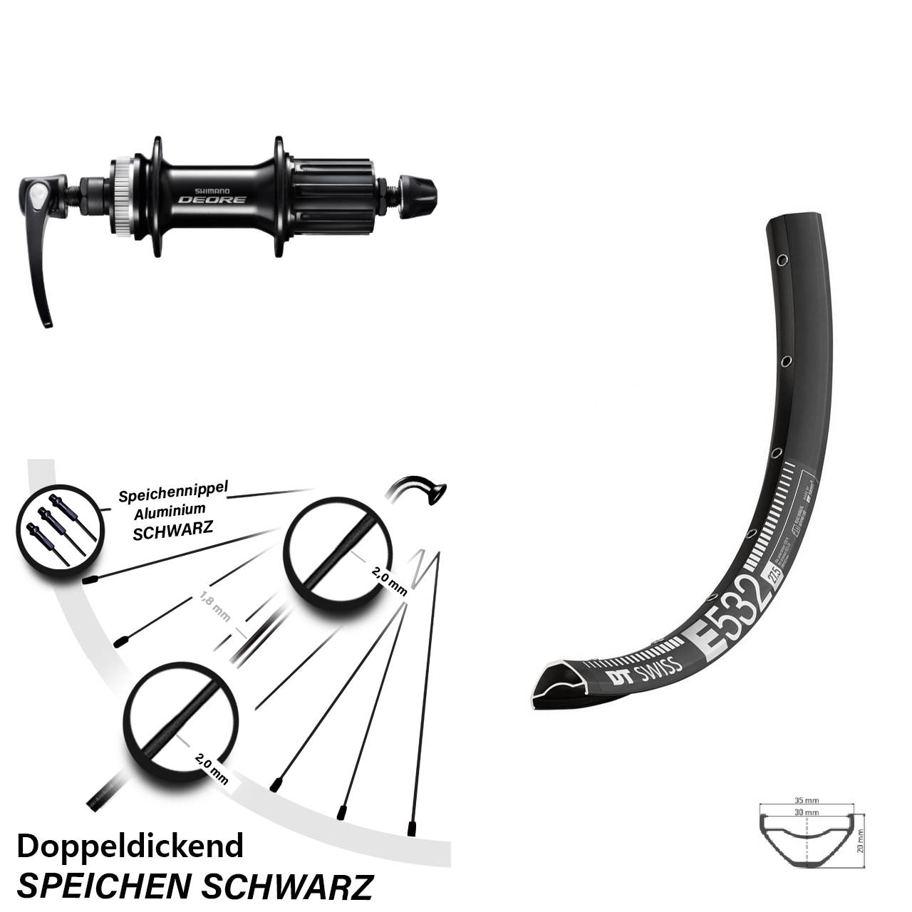 Disc Hinterrad 27,5 Zoll DT Swiss E 532 Shimano FH-M6000 8-11 fach HG QR