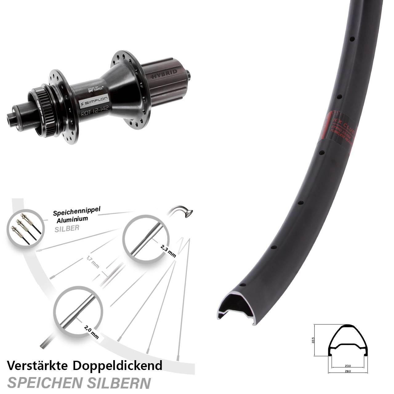 Centerlock Hinterrad 28 Zoll KX Clue DT Swiss 370 Hybrid 8-11 fach für Schnellspanner