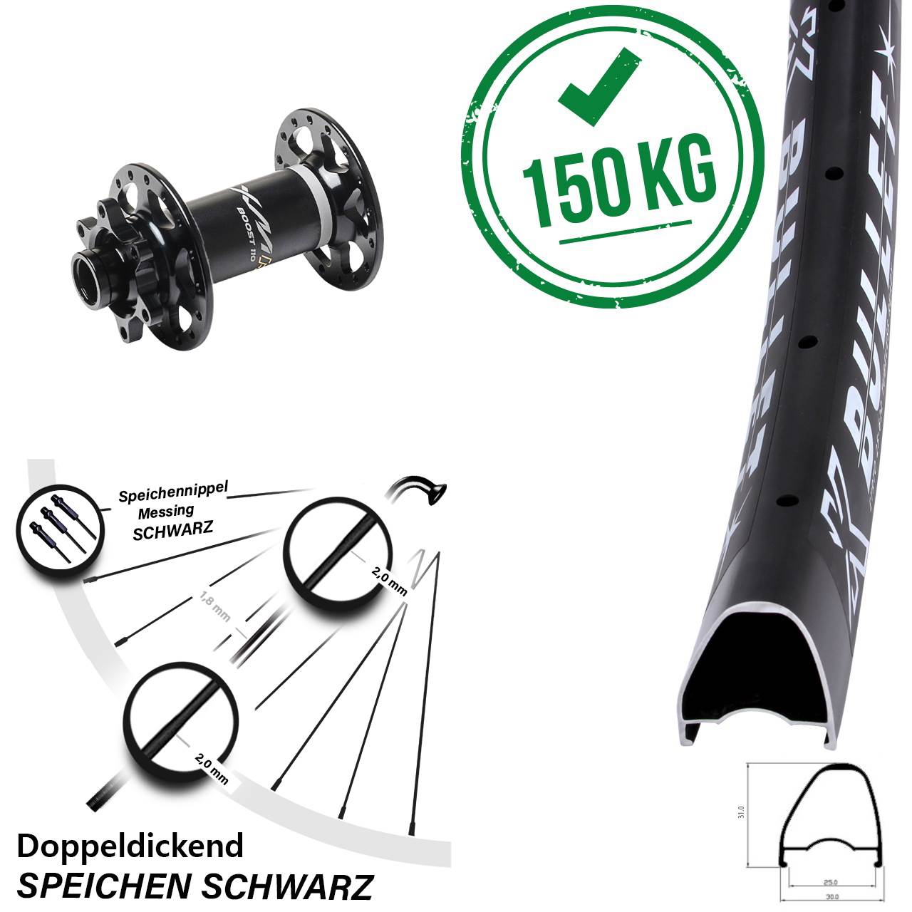KX Bullet OS Miche XMH 550 29 Zoll 6-Loch Vorderrad 15x110 Boost