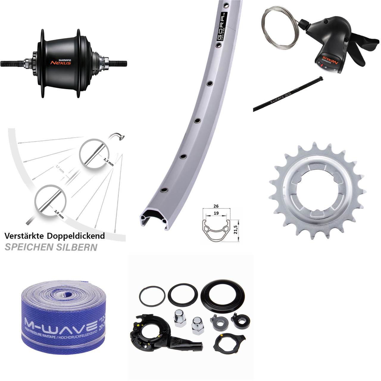 28 Zoll Hinterrad Gora 19 Felgenbremse silbern Shimano 7 Gang Nexus Freilauf