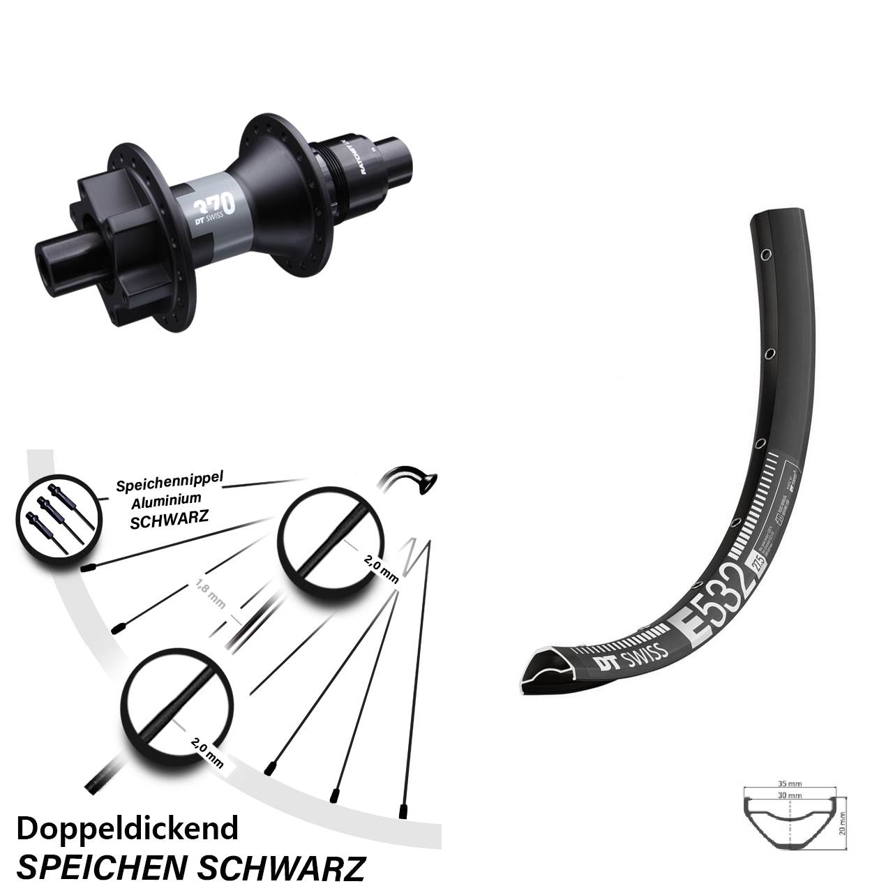 29 Zoll Hinteres Rad DT Swiss E532 mit Nabe 370 Disc 6-Loch Sram XD 12x142 mm Steckachse