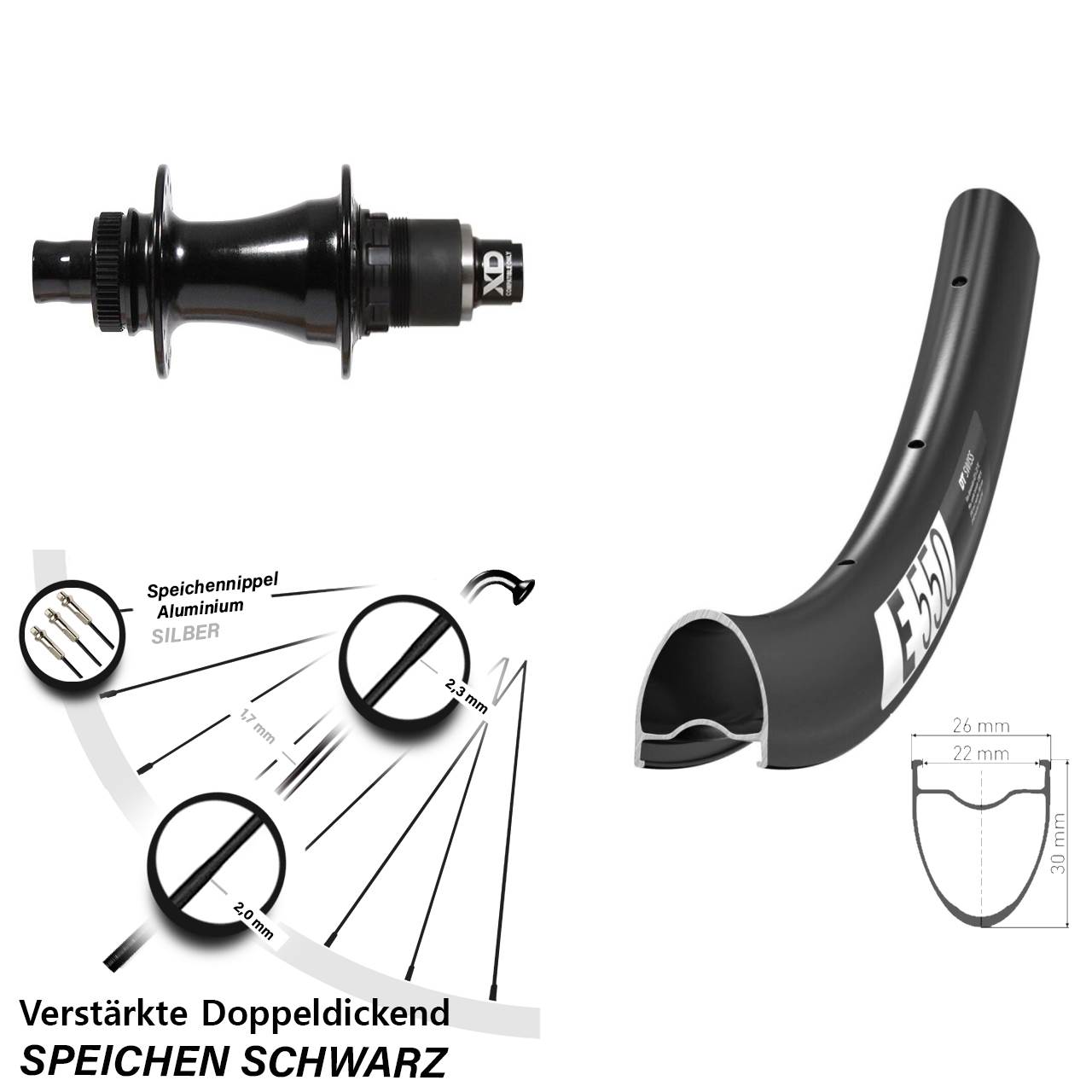 28 Zoll DT Swiss E550 Formula CL142S Disc Hinterrad 12x142 XD
