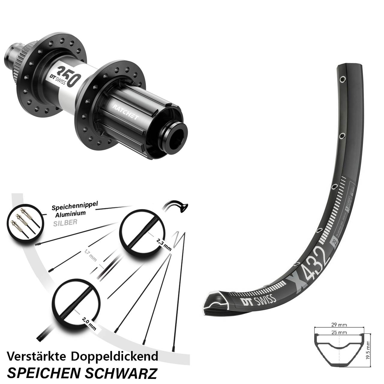 29 Zoll DT Swiss X432-350 Disc Laufrad 12x142 8-11 fach HG