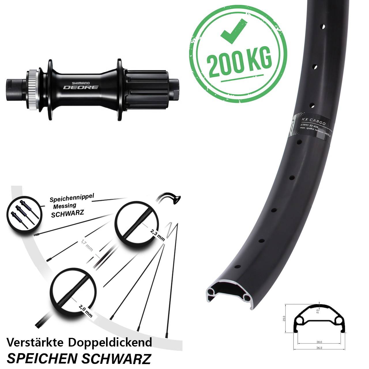 29 Zoll KX Cargo Shimano Deore Hinterrad 12x148 8-11 fach HG Centerlock