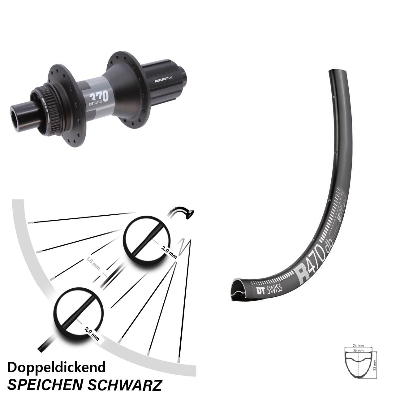 Hinterrad Centerlock 28 Zoll DT Swiss R470-370 11-12 fach 12x142