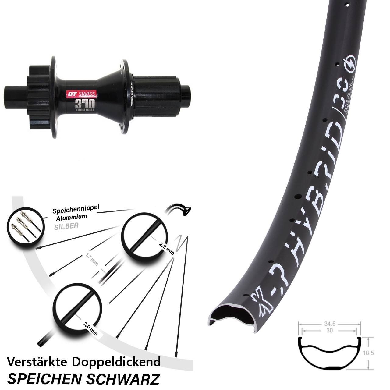 6-Loch Hinterrad 29 Zoll KX-R Hybrid 30 DT Swiss 370 8-11 fach HG 12x142