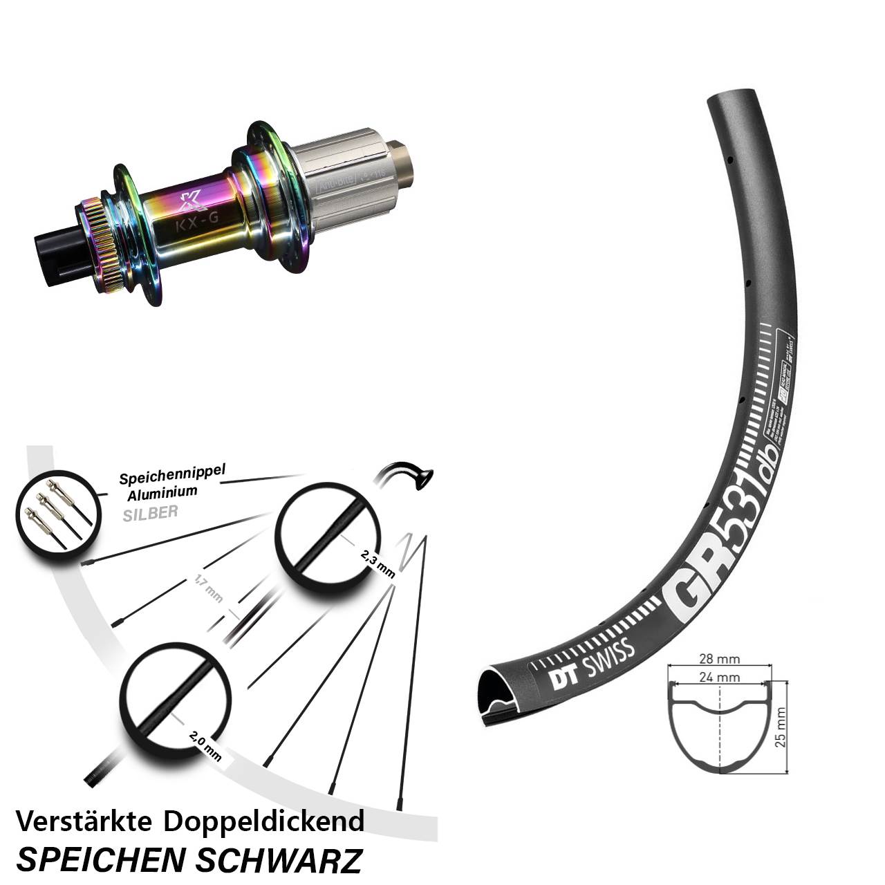 Disc Hinterrad 27,5 Zoll DT Swiss GR531 KX-G Oilslick 8-12 fach HG 12x142