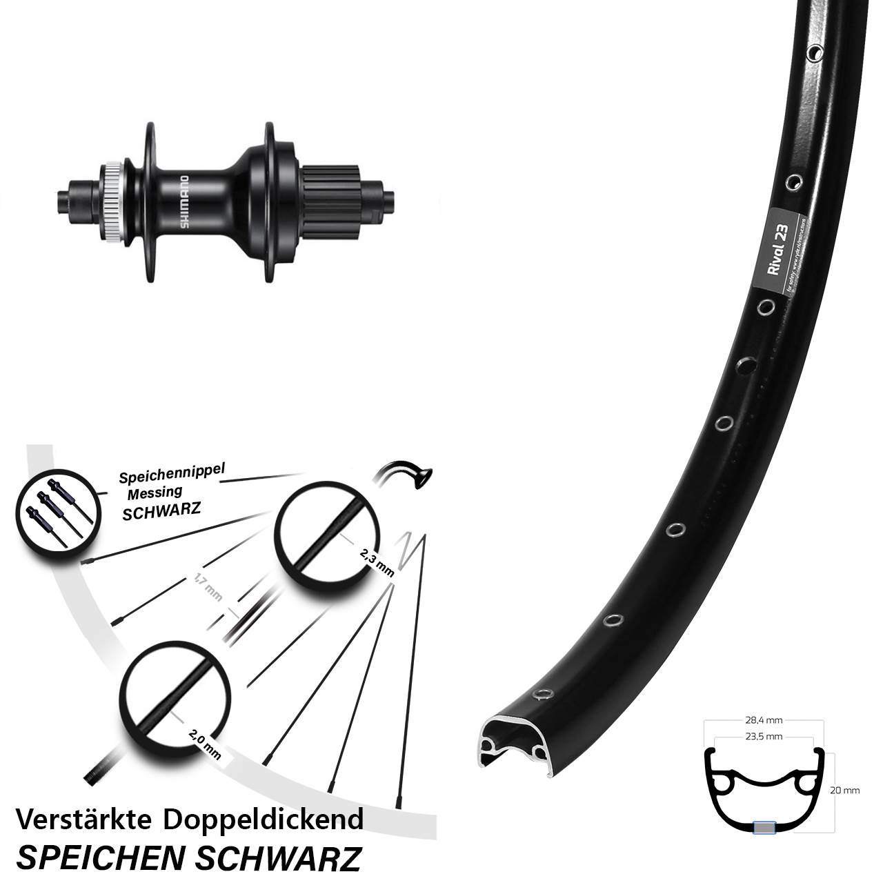 27,5 Zoll Ryde Rival 23 Shimano FH-MT500 Disc Laufrad QR Micro Spline