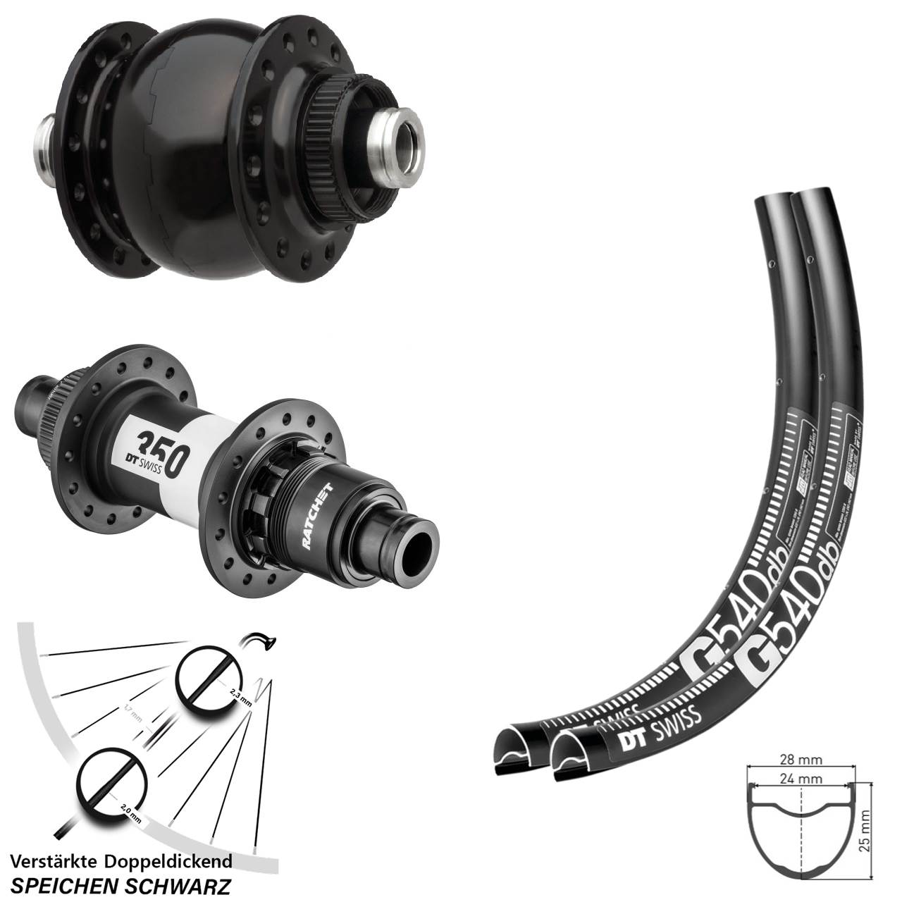 28-29 Zoll DT Swiss G 540 350 Ratchet 36 SON 28 Centerlock Laufradsatz 12x100/142 XDR 11