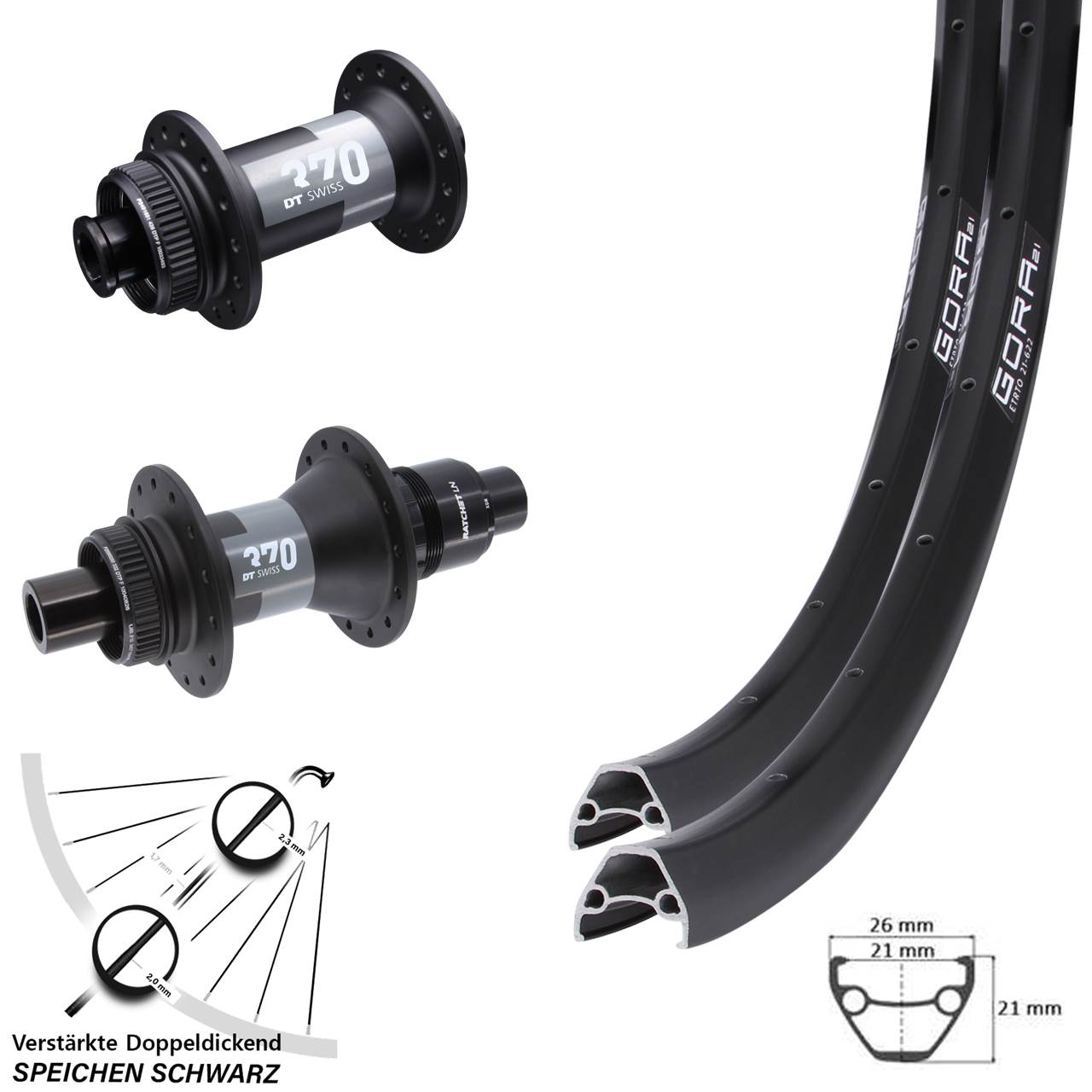 29 Zoll Gora 21 DT Swiss 370 Disc Laufrad-Satz 12x100/142 SRAM XDR