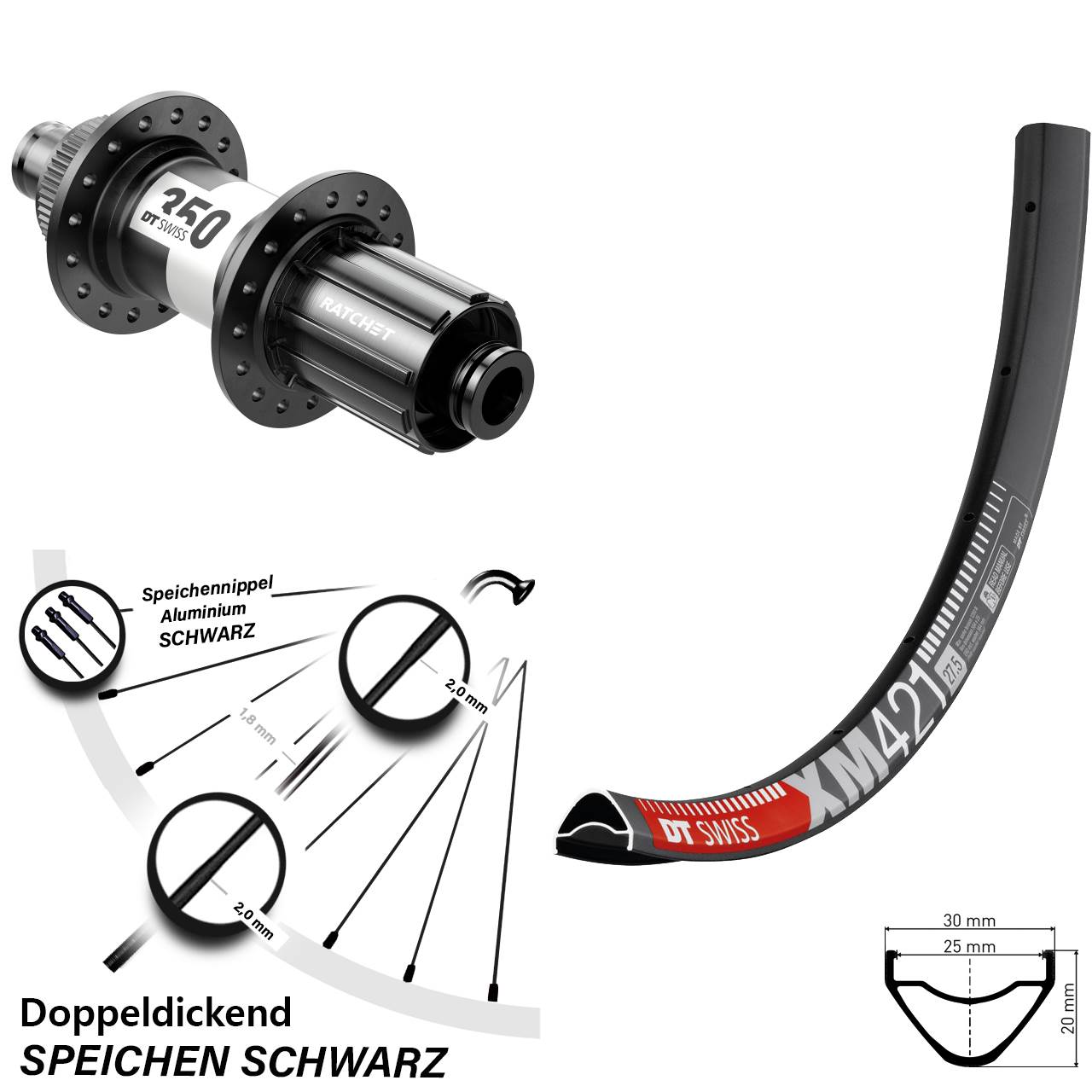 DT Swiss XM421-350 650B Hinterrad Centerlock 12x142 11-12 fach