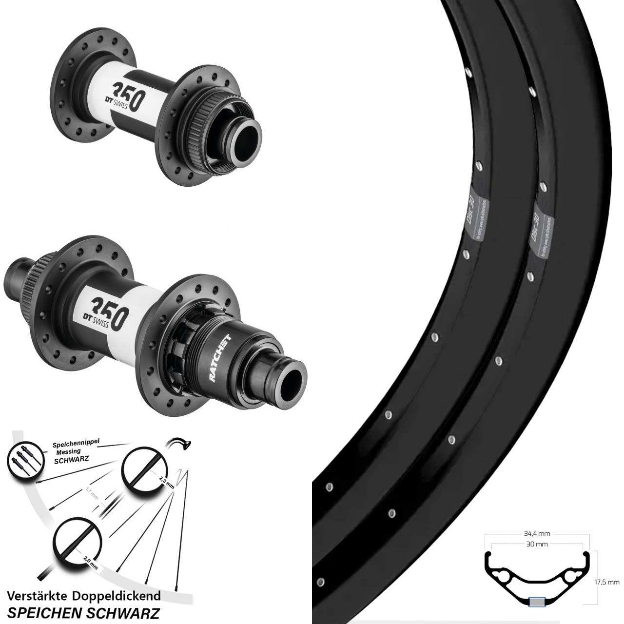 Laufradsatz 29 Zoll Ryde Disc 30 DT Swiss 350 XD 15x100 12x142