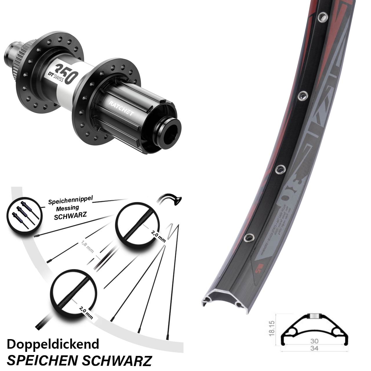 Rodi TRYP 30 DT Swiss 350 29 Zoll Hinterrad Centerlock 12x142 8-11 fach