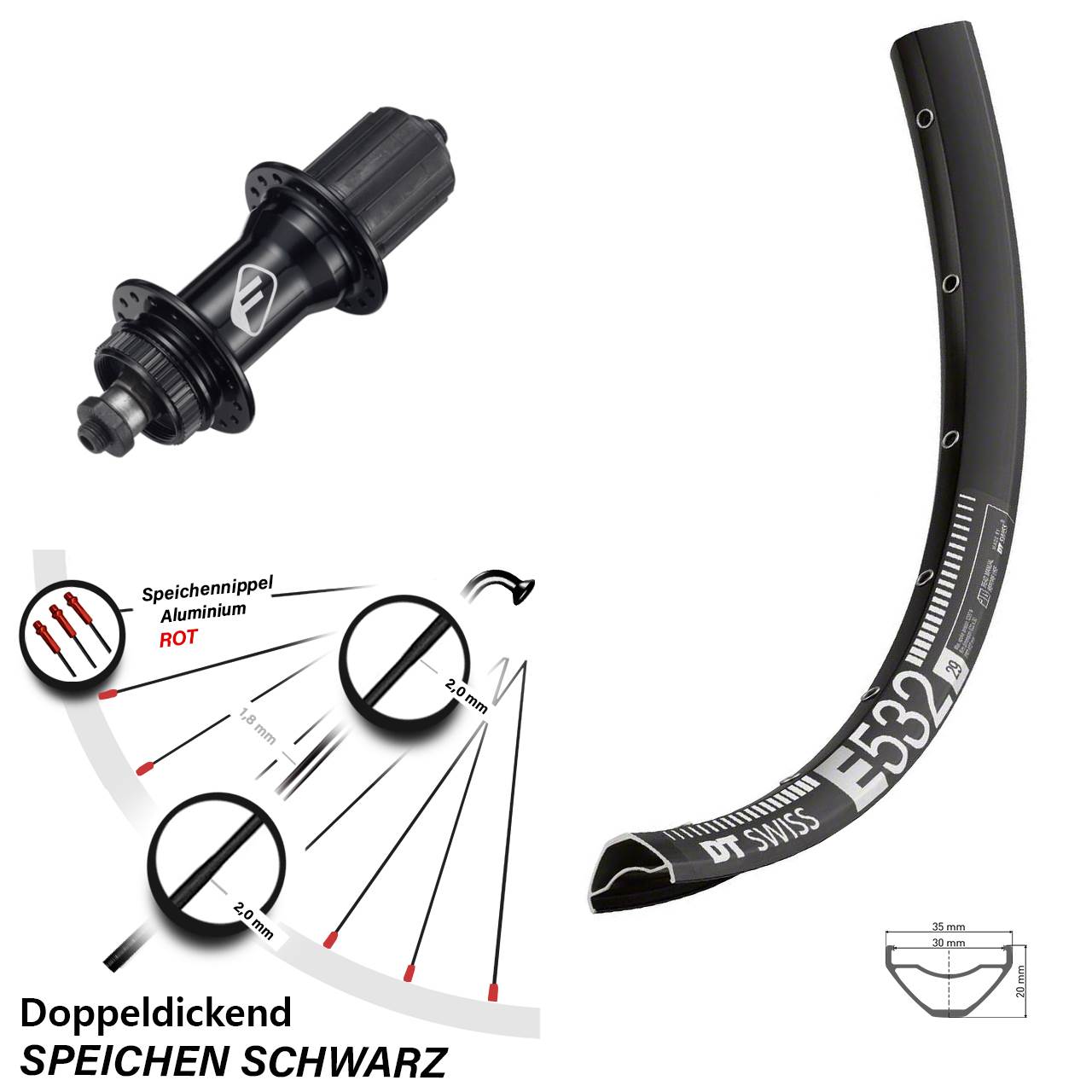 DT Swiss E532 Formula CL-52 29 Zoll Centerlock Hinterrad für Schnellspanner 8-11 fach