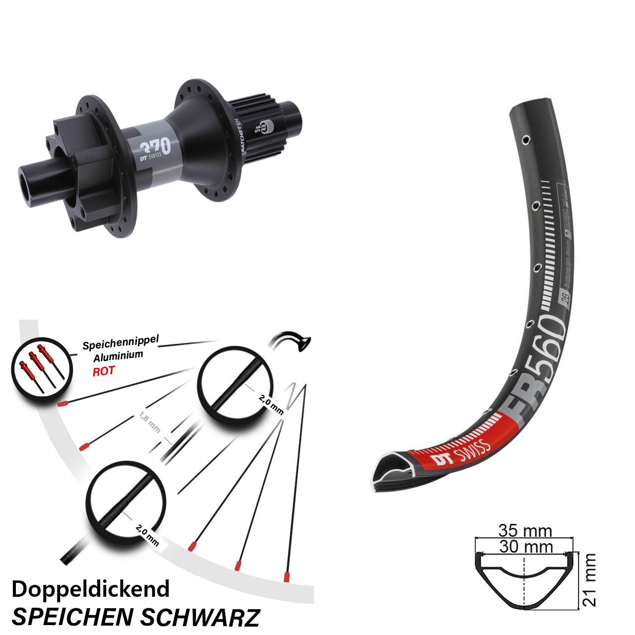 Disc Laufrad 12x142 26 Zoll DT Swiss FR560-370 Shimano Micro Spline