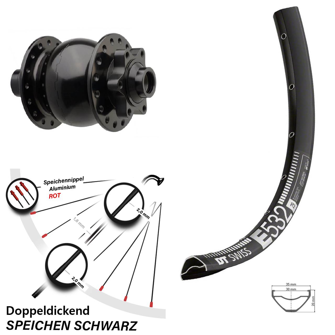 Boost Disc Nabendynamolaufrad 15x110 29 Zoll DT Swiss E532 SON 28