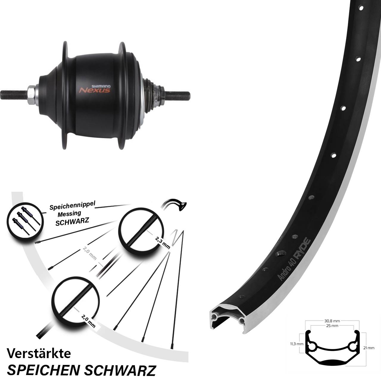 Hinterrad 27,5 Zoll Ryde Andra 40 Shimano Nexus 8 Gang Premium
