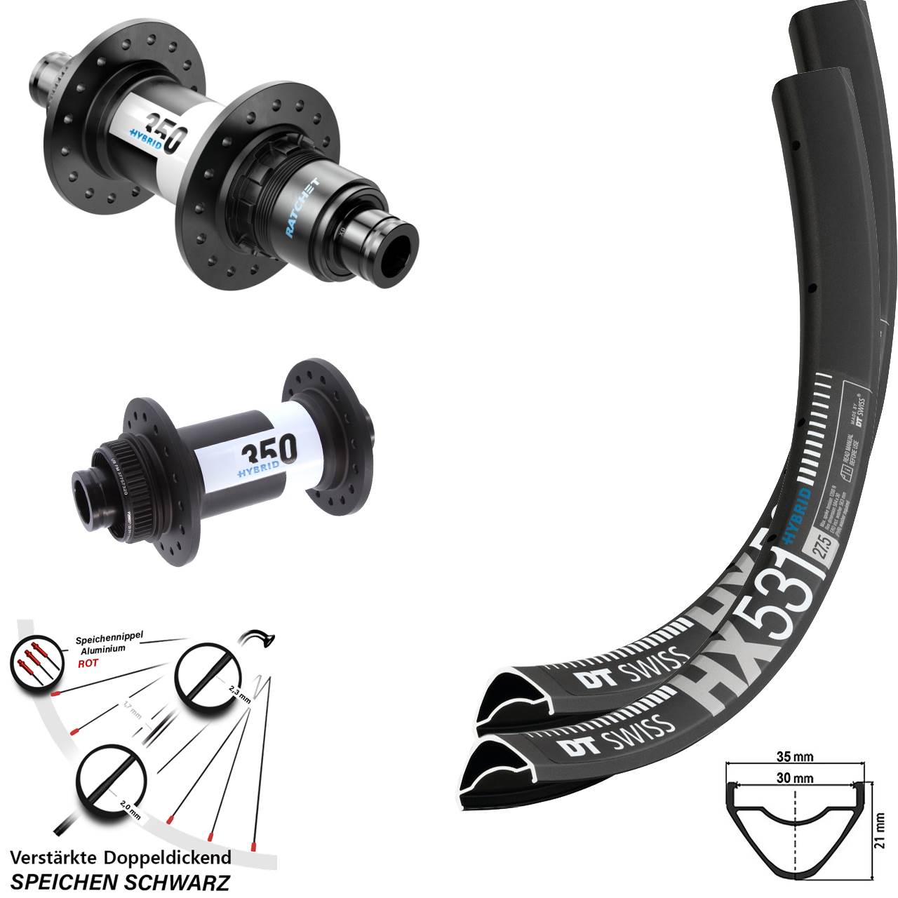 DT Swiss HX531 DT Swiss 350 Hybrid 29 Zoll Laufradsatz Centerlock 15x110 12x148 Boost XD