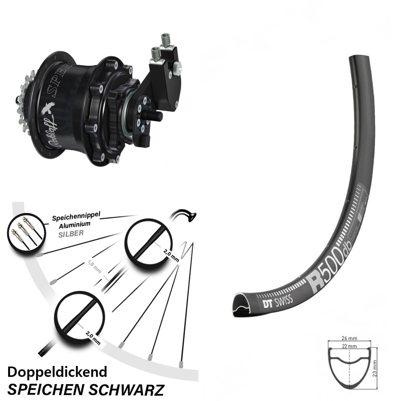 DT Swiss R500 Rohloff Speedhub TS DB OEM Tandem 28 Zoll Disc Laufrad