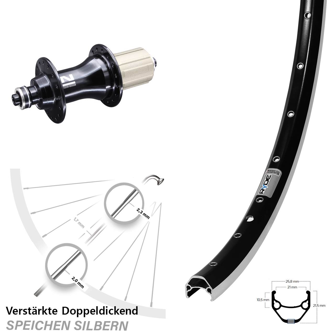 Hinterrad 28 Zoll Ryde ZAC 421 Novatec F162 8-12 fach QR