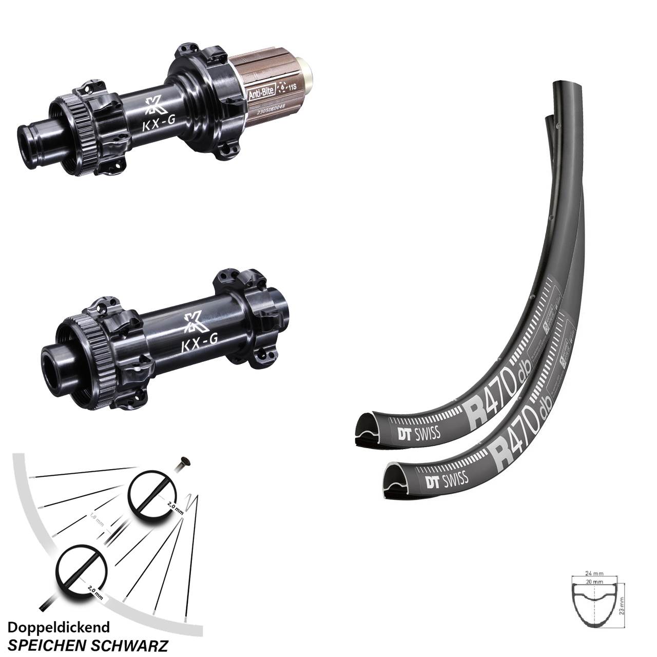 DT Swiss R 470 Laufradsatz 28 Zoll KX-G Straightpull Steckachse Shimano HG Centerlock