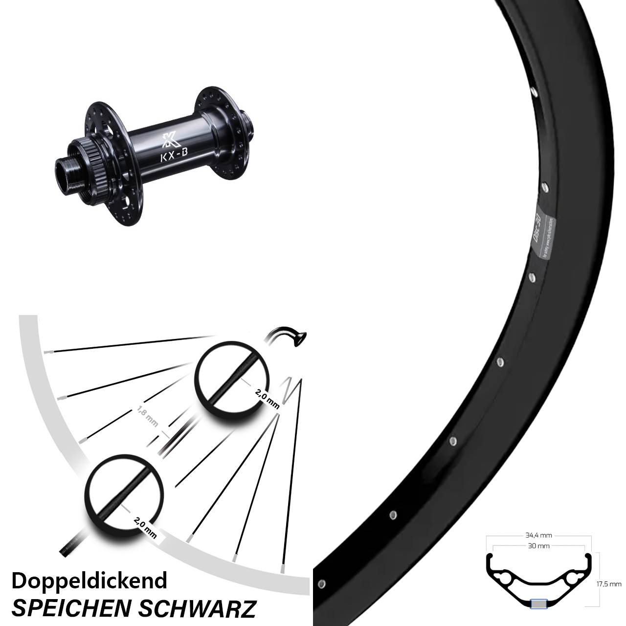 Vorderrad Centerlock 29 Zoll Ryde Disc 30 KX-B 15x110 Boost