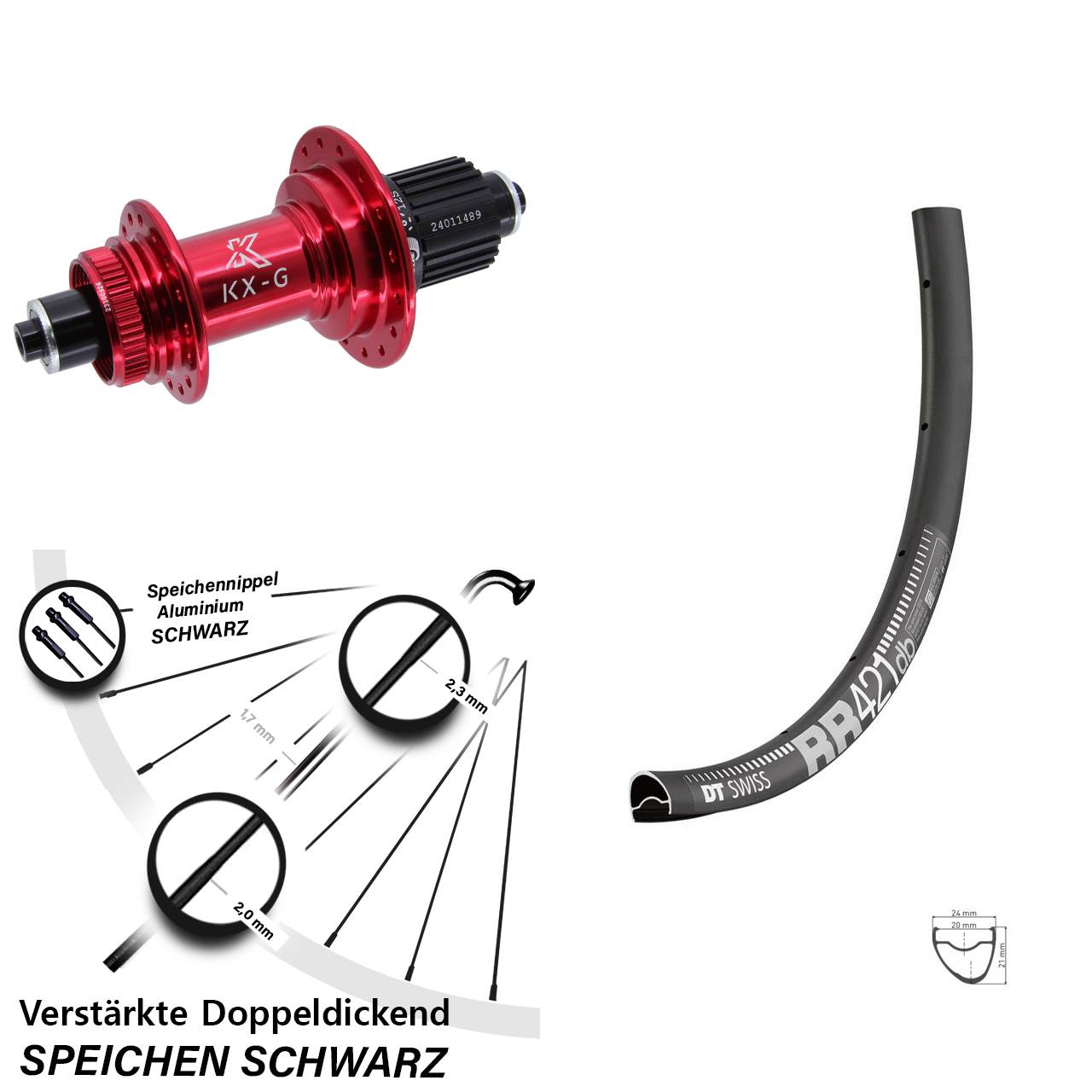 Disc Laufrad für Schnellspanner 28 Zoll DT Swiss RR 421 KX-G rot Shimano Micro Spline
