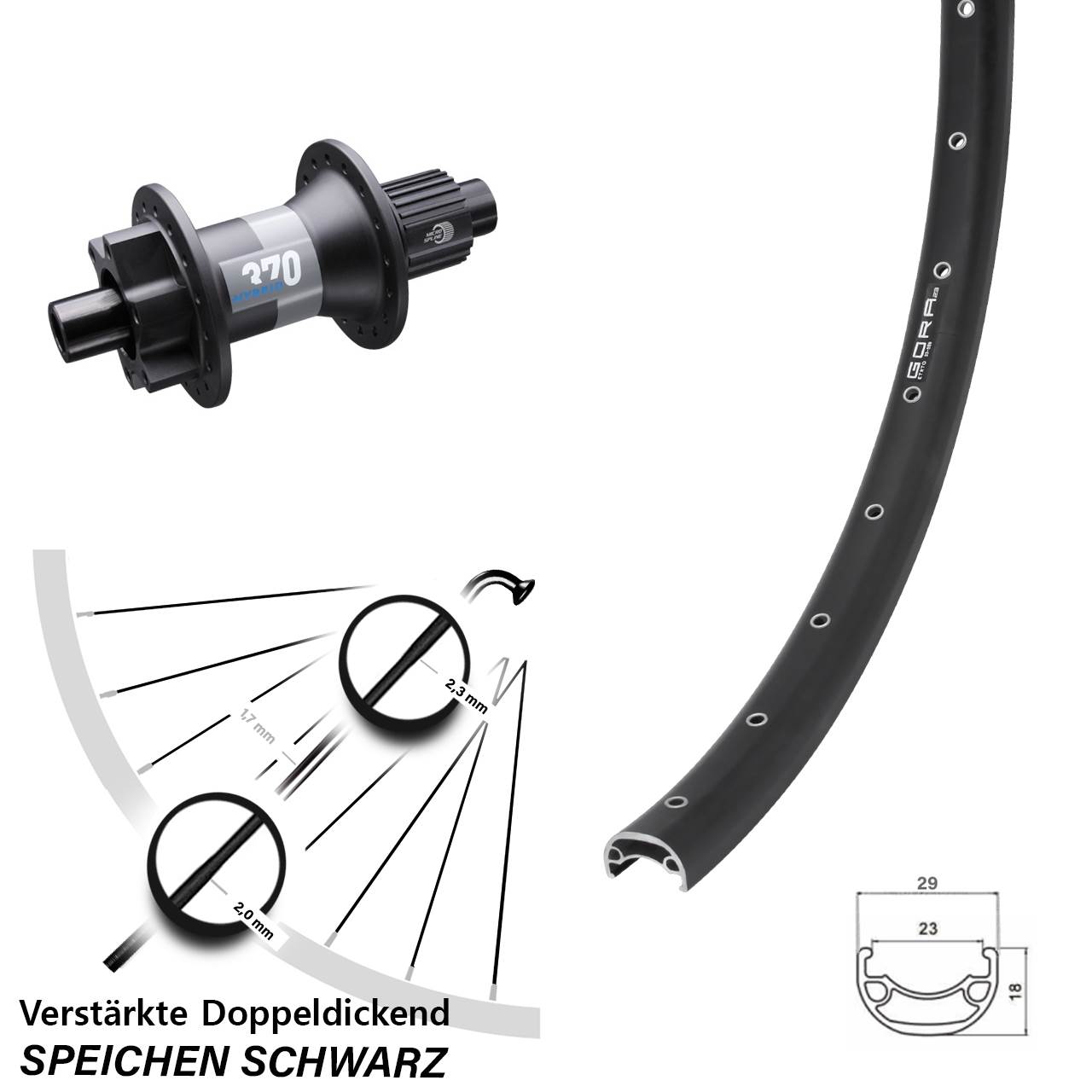 Gora 23 DT Swiss 370 Hybrid 26 Zoll Disc Laufrad 12x148 Micro Spline